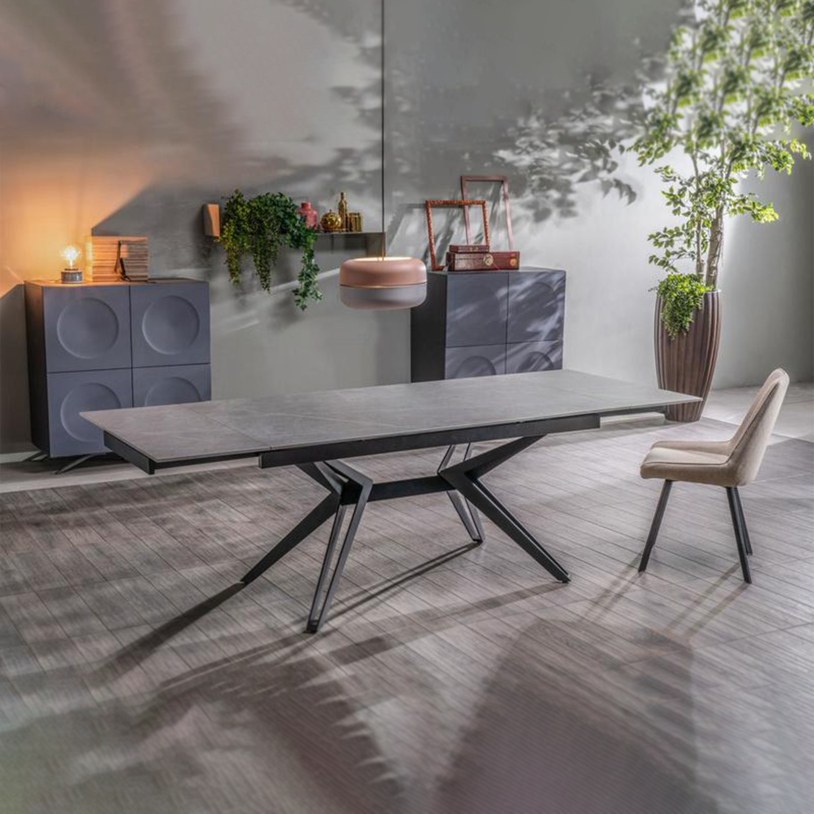 Tavolo moderno da pranzo "Horeca" allungabile con piano in ceramica effetto marmo