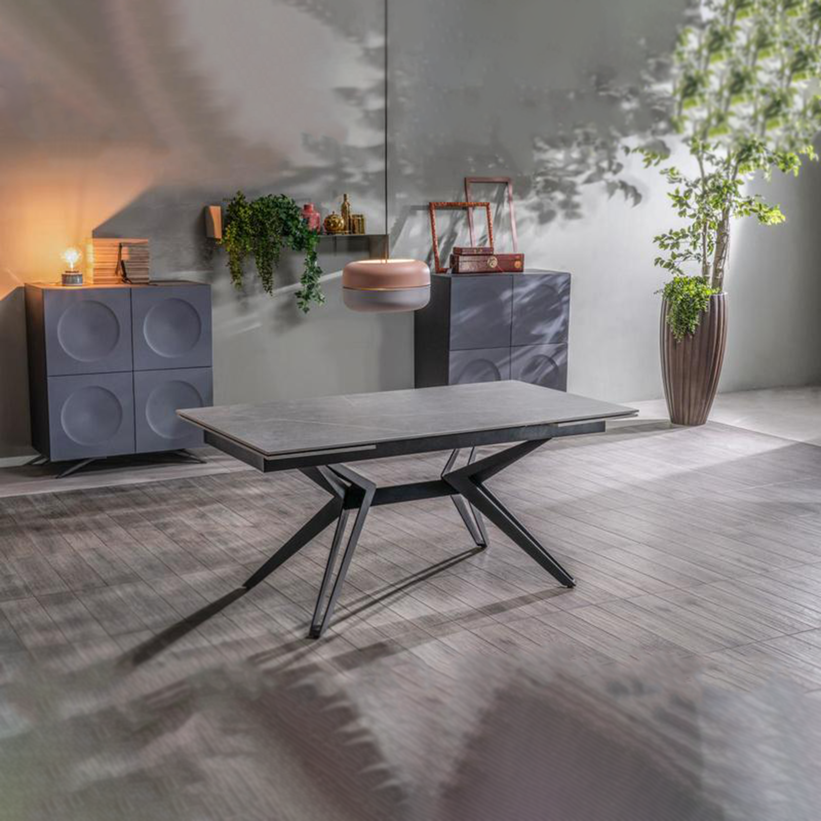 Tavolo moderno da pranzo "Horeca" allungabile con piano in ceramica effetto marmo