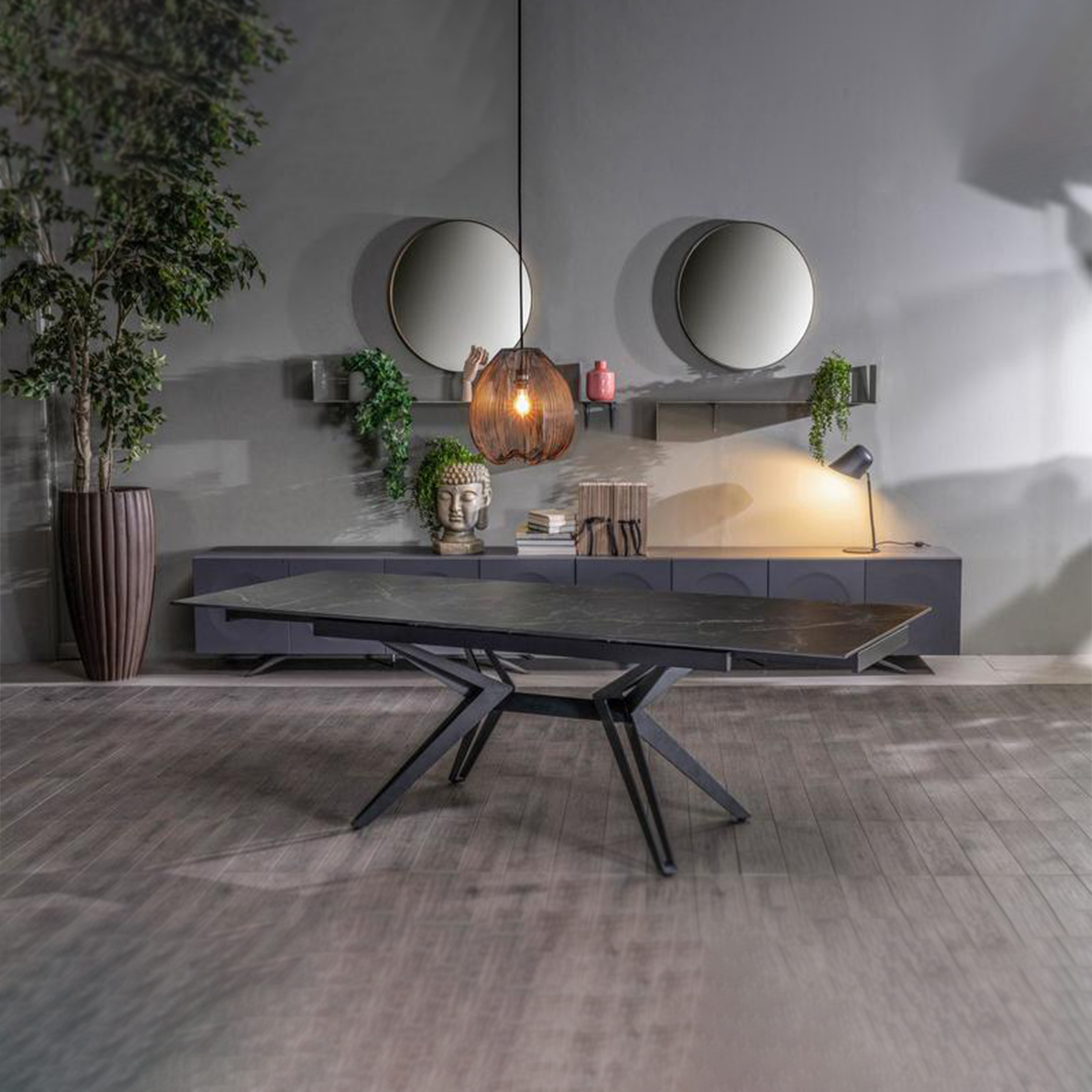Tavolo moderno da pranzo "Horeca" allungabile con piano in ceramica effetto marmo