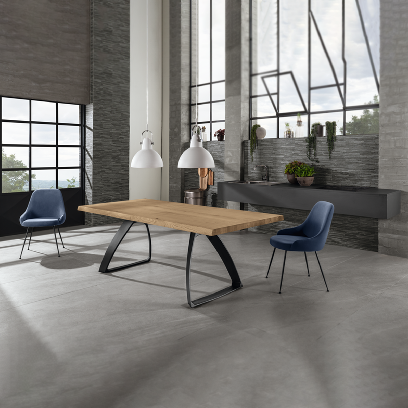 Tavolo fisso "Enzo" piano in legno e gambe in metallo cm 200x100 76h