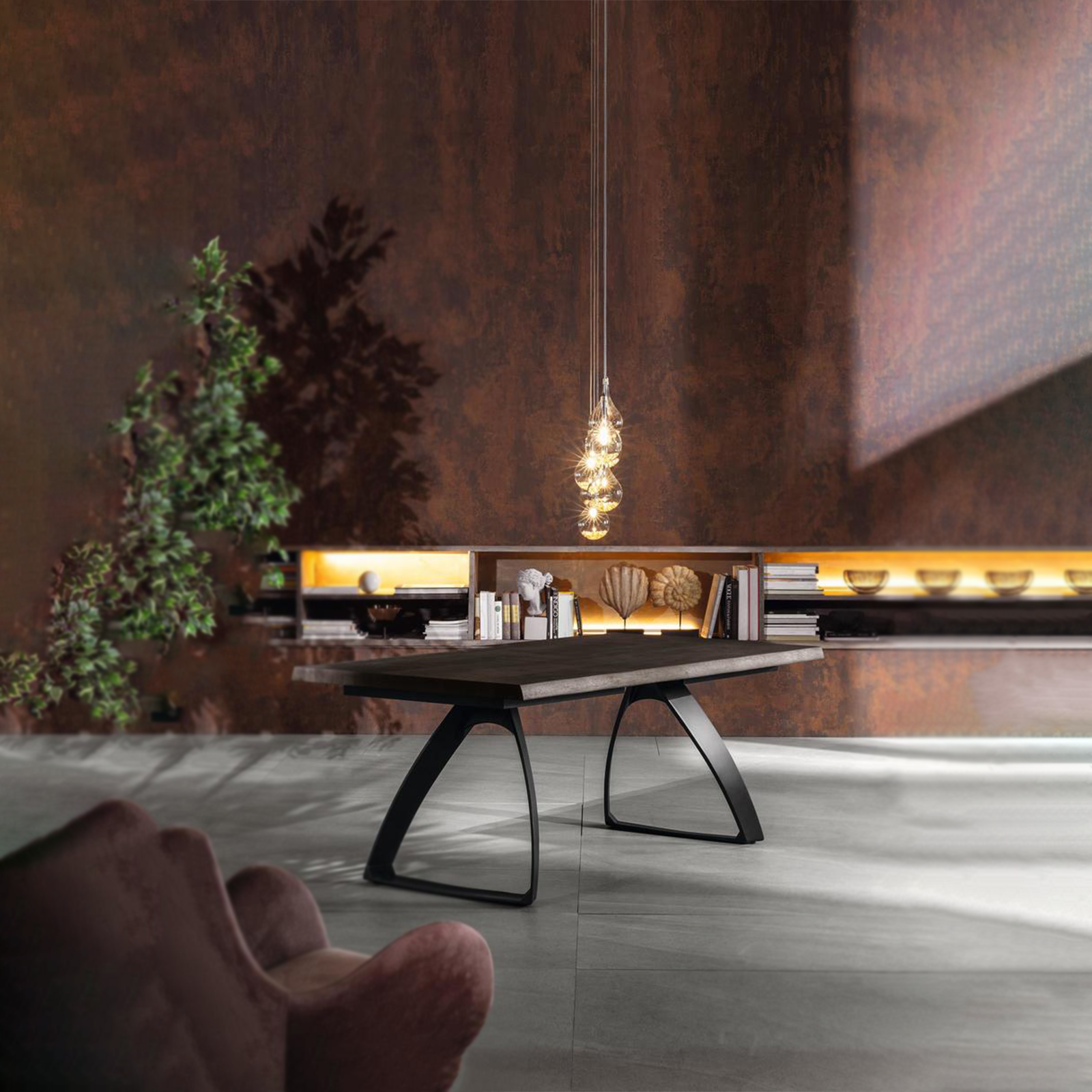 Table fixe "Bridge" plateau bois et pieds métal 160x90 cm 76h