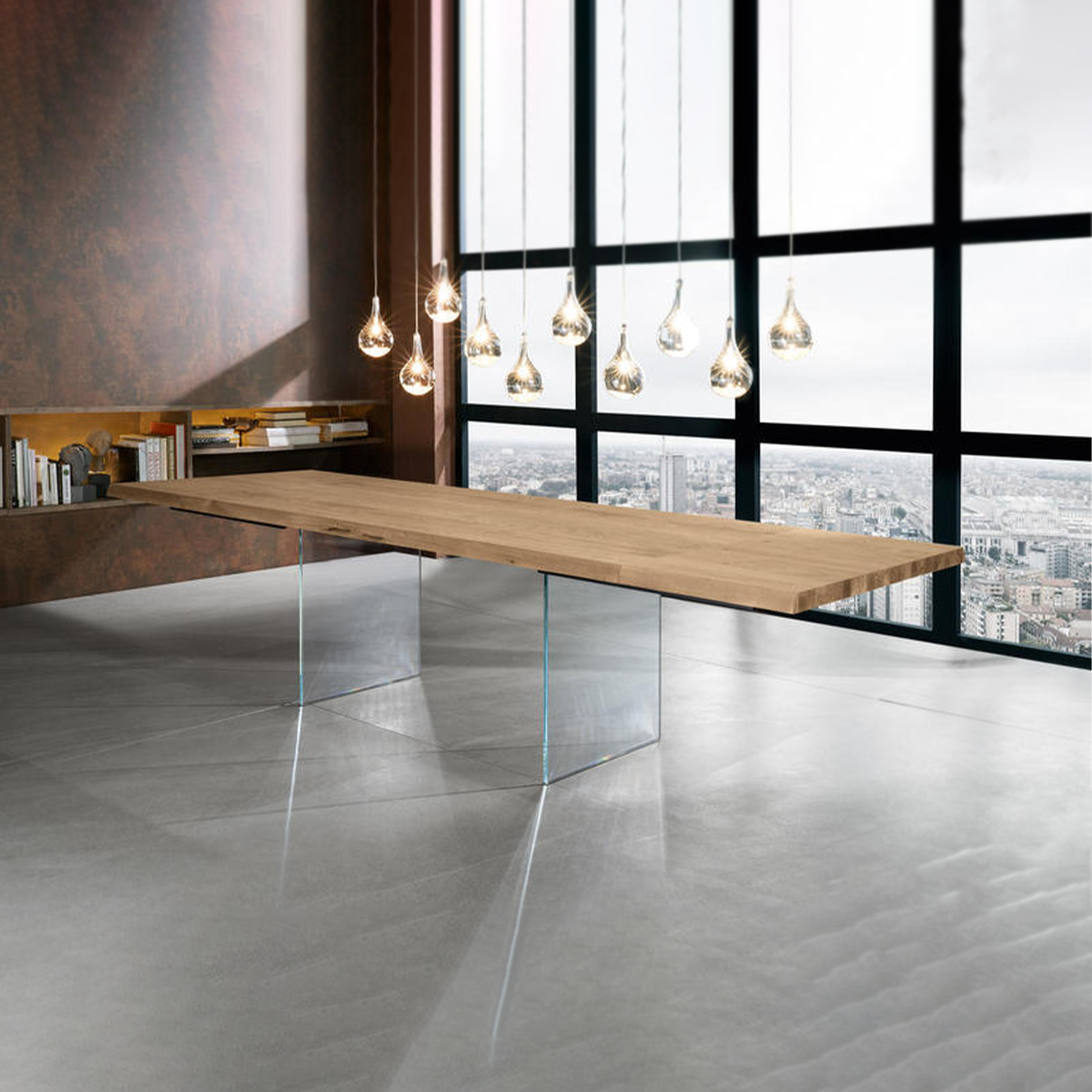 Tavolo allungabile "Fabien" in legno gambe in vetro temperato cm 160/240x90 76h