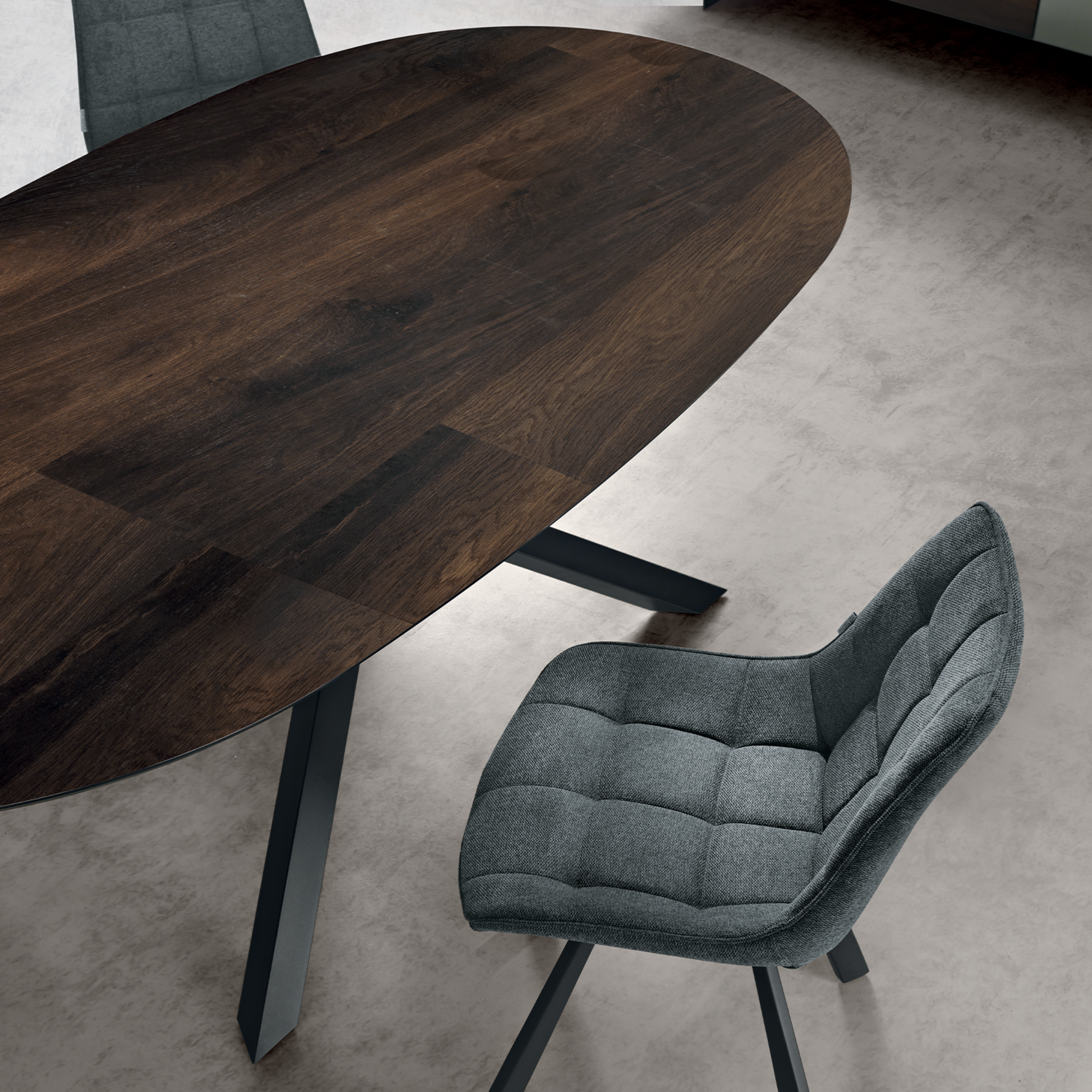 Tavolo fisso moderno da pranzo "Canyon" con base in metallo e piano in rovere cm 210x109 75h