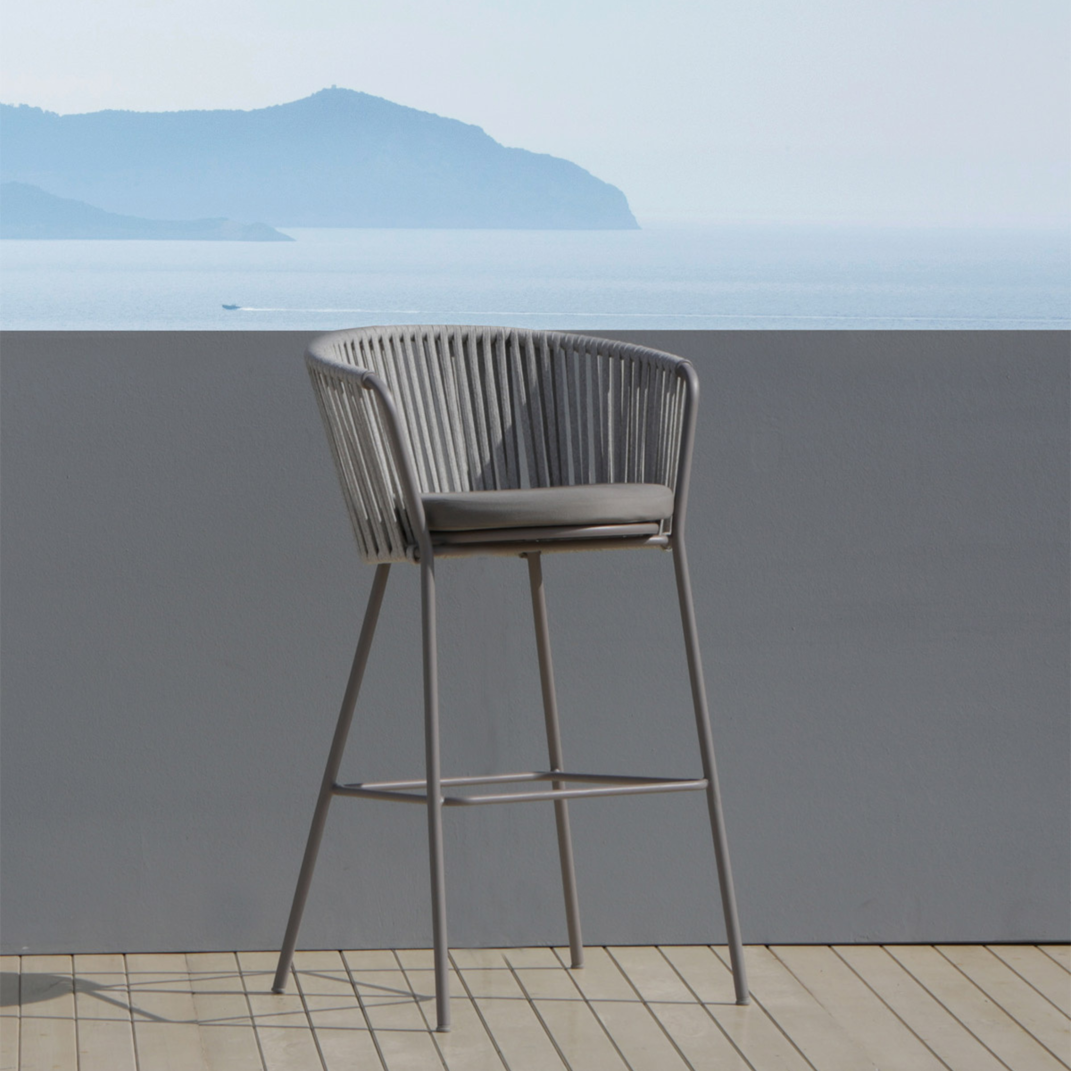 Sgabello alto in acciaio inox e corda "Daisy Rope" da giardino cm 62x53 104h