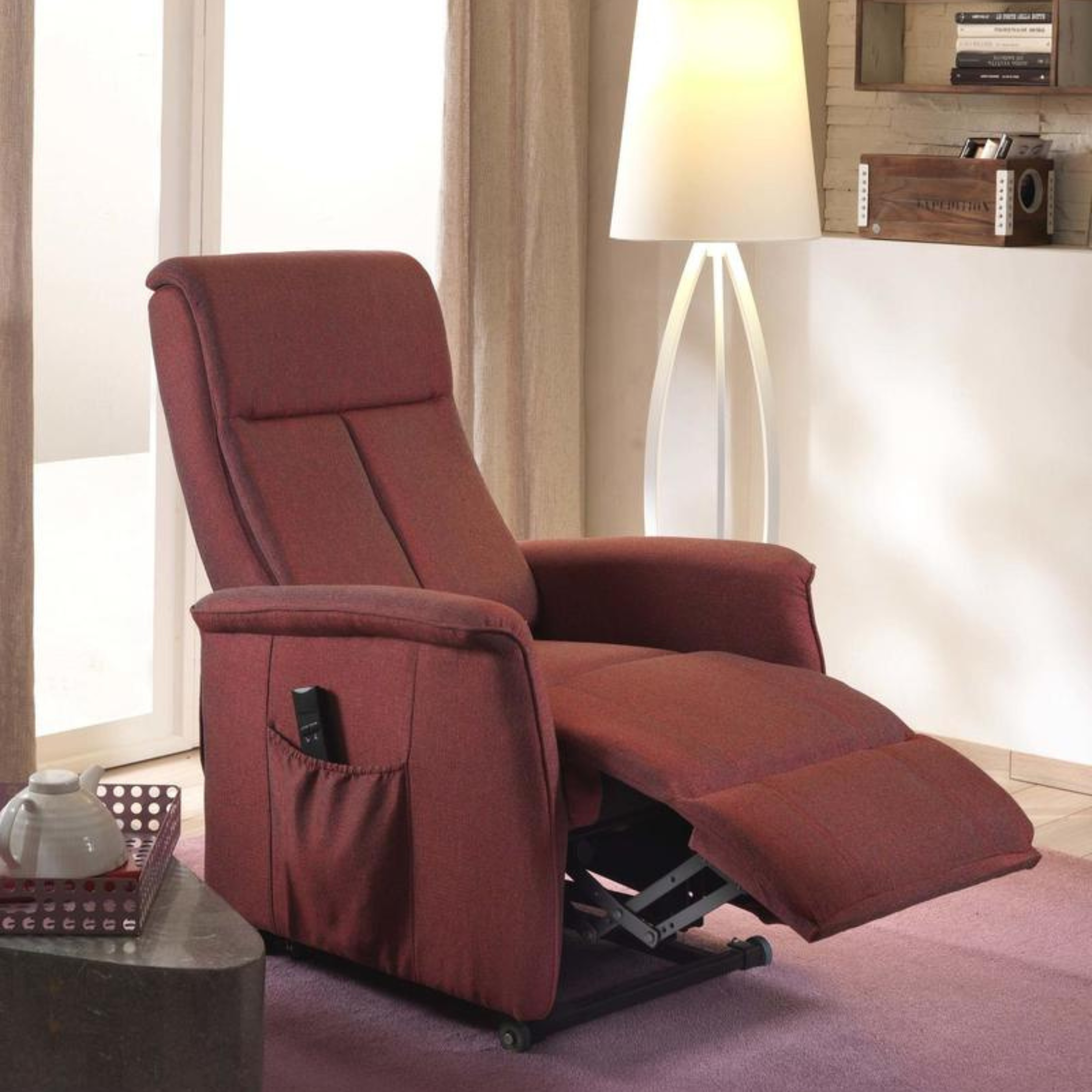 Sillón reclinable en microfibra "Morgana" función elevable 2 motores 82x75 cm 110h