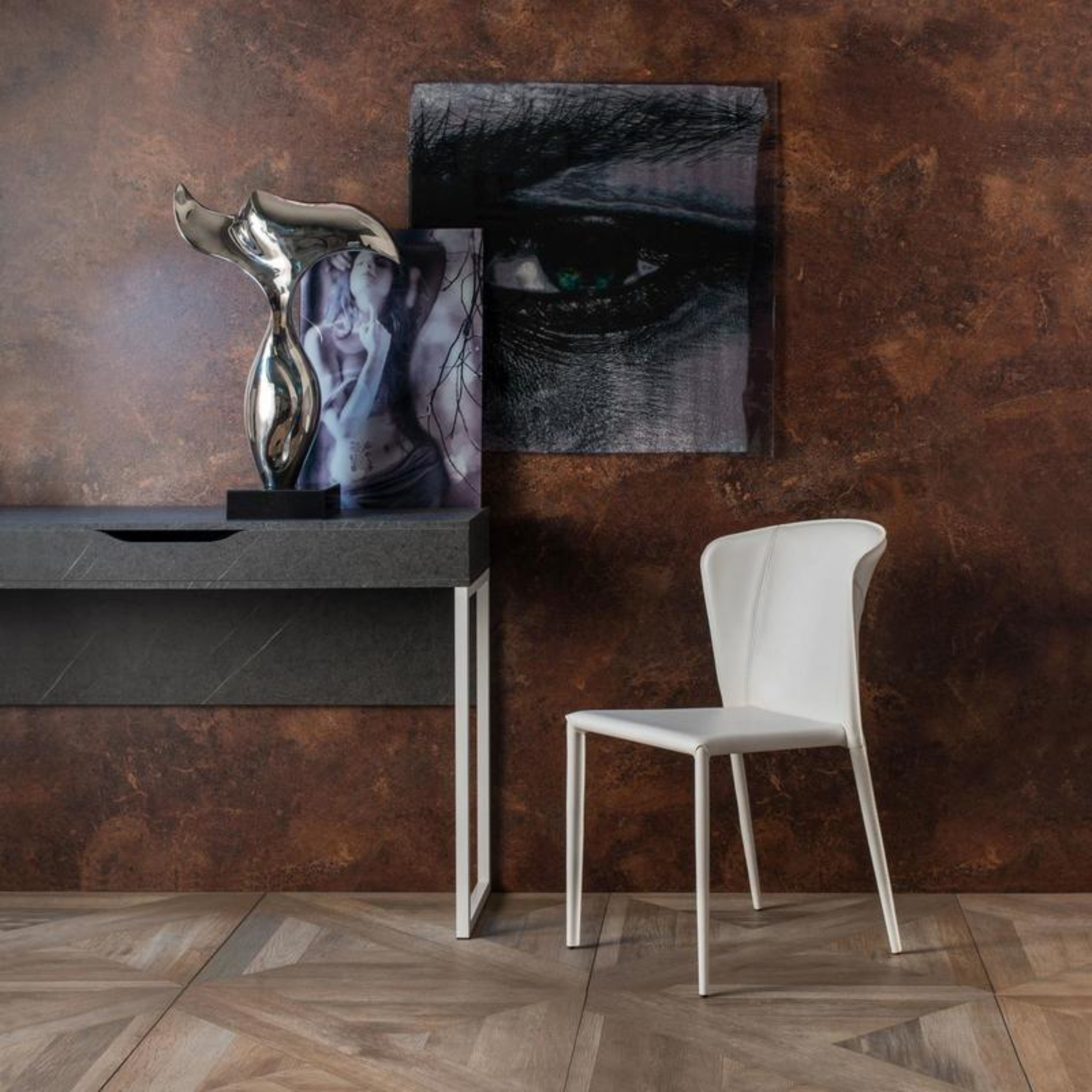 Elégante chaise vintage "Break" simili cuir 56x49 cm 82h