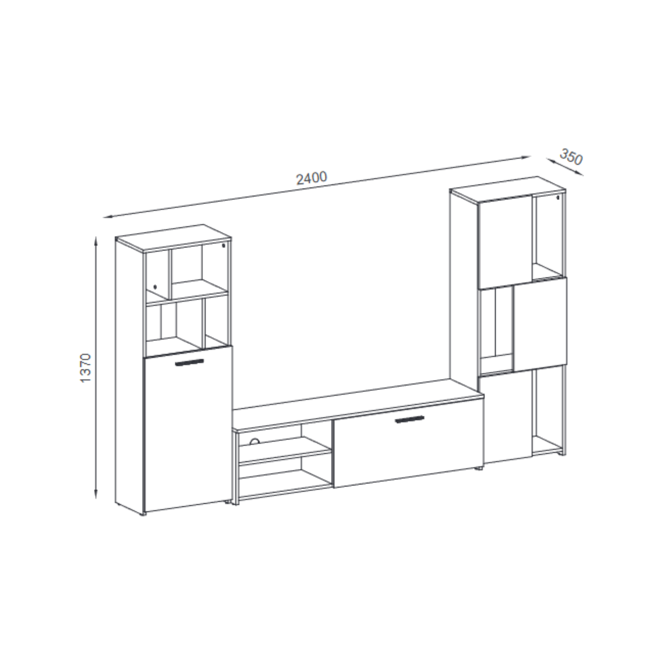 Kit parete attrezzata "Joy" da soggiorno cm 240x35 137h