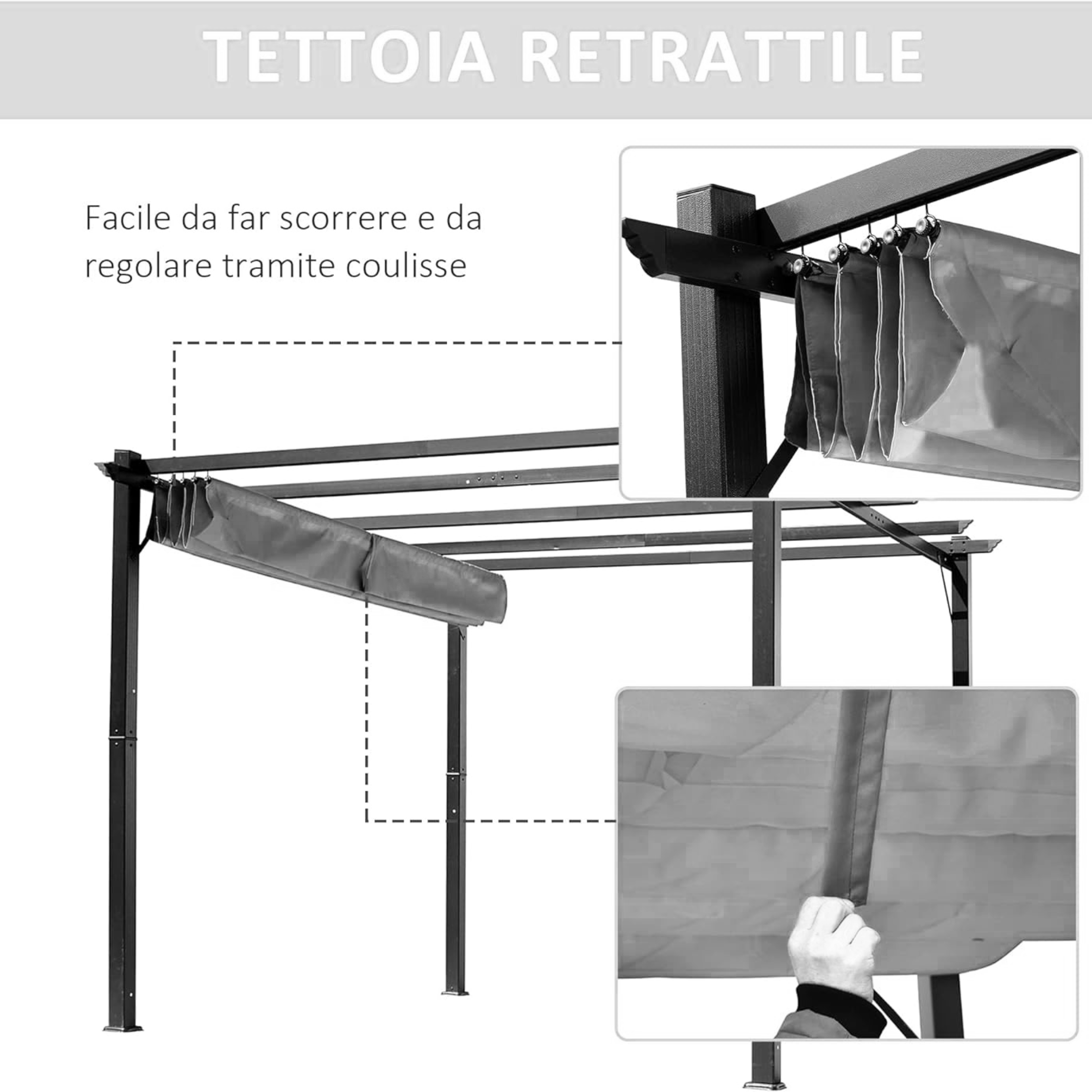 Gazebo in alluminio scorrevole "Sun" con telo di copertura cm 400x300 230h