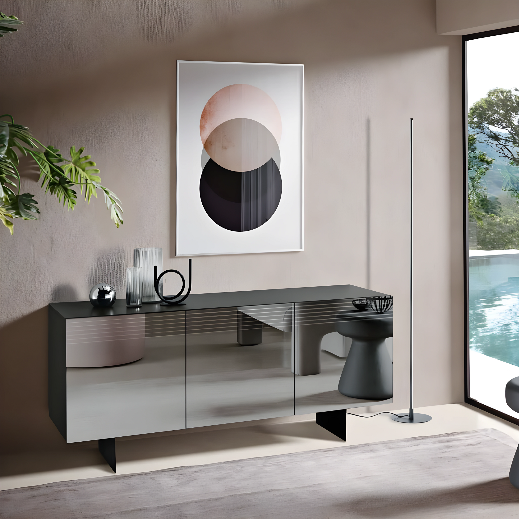 Buffet moderne à 3 portes déjà assemblé "Iride" en mélaminé anthracite 180x50 h80 cm