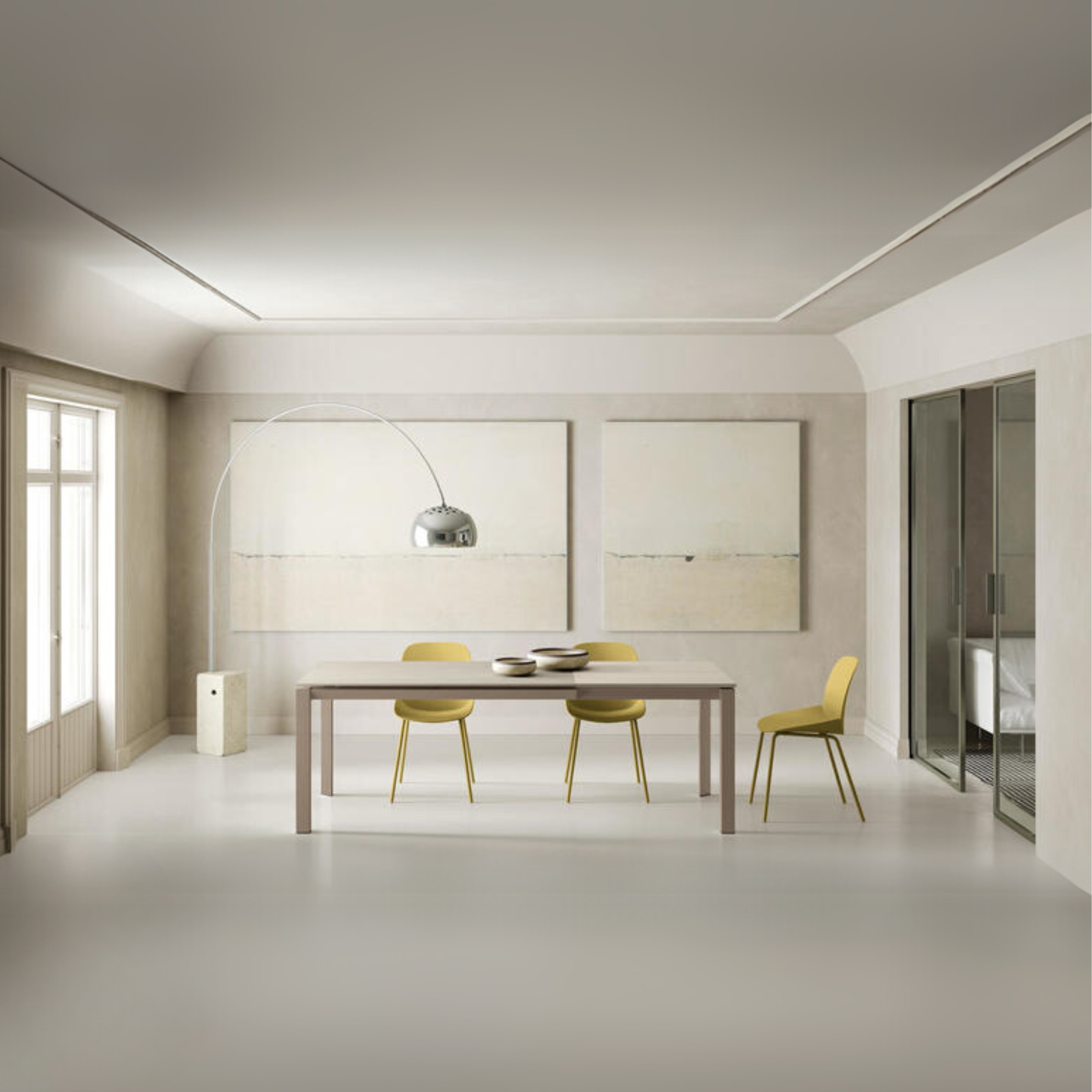 Table extensible "Compte" plateau céramique pieds aluminium 140/220x90 cm 75h