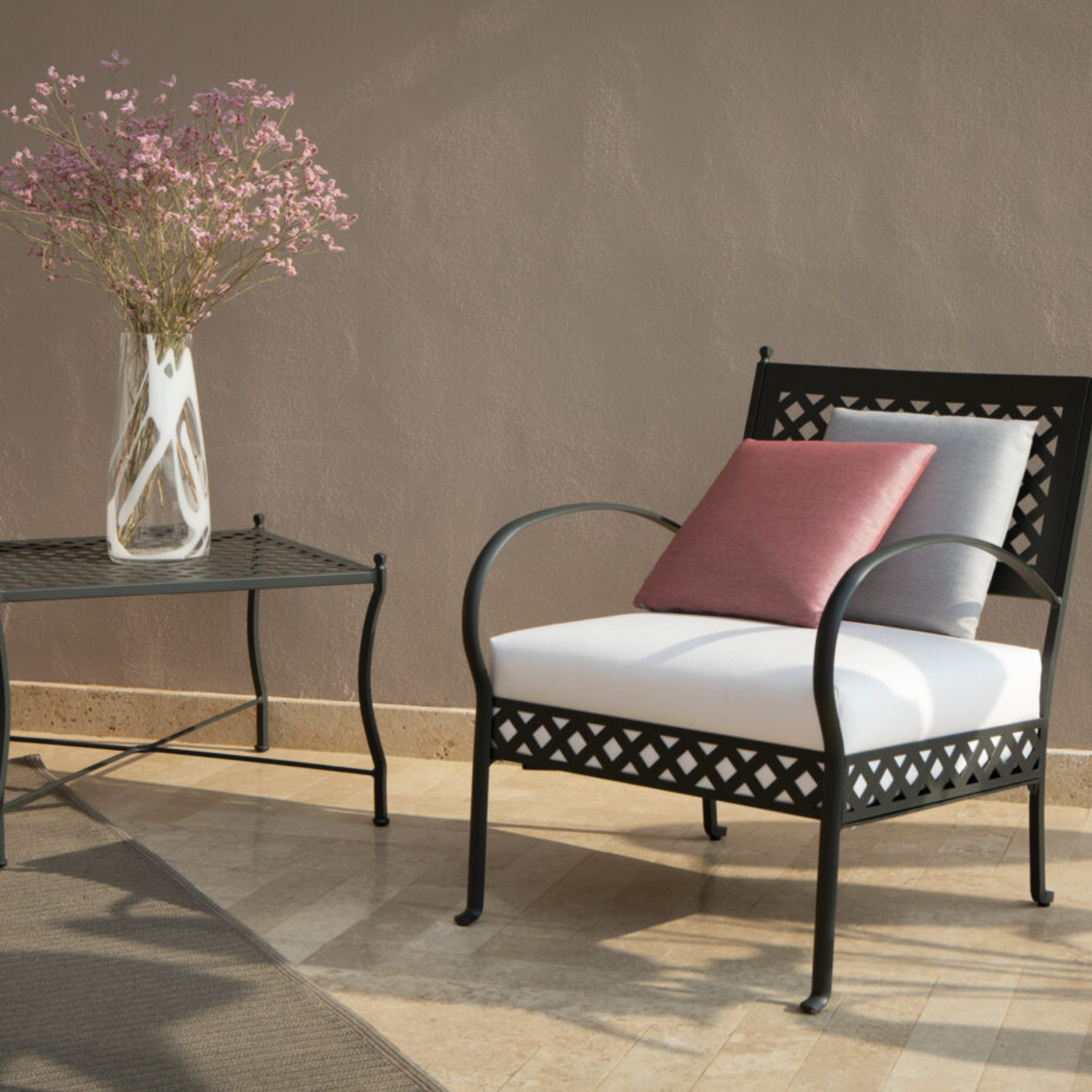 Table basse en métal "Printemps" table basse pour jardin 64x64 cm 49h