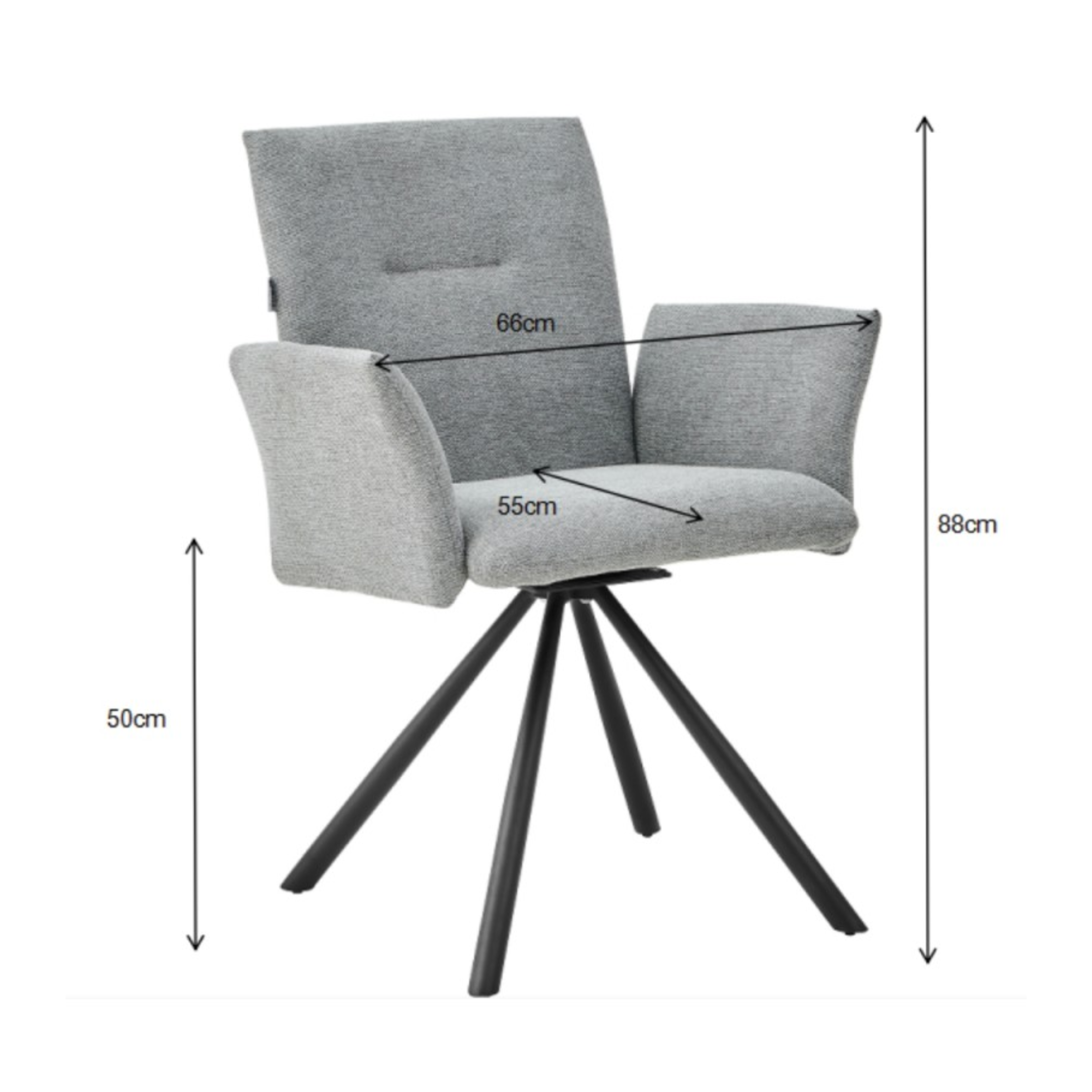 Set di sedie da pranzo girevoli "Mosaic" imbottite in tessuto con gambe in metallo nere cm 66x63 88h