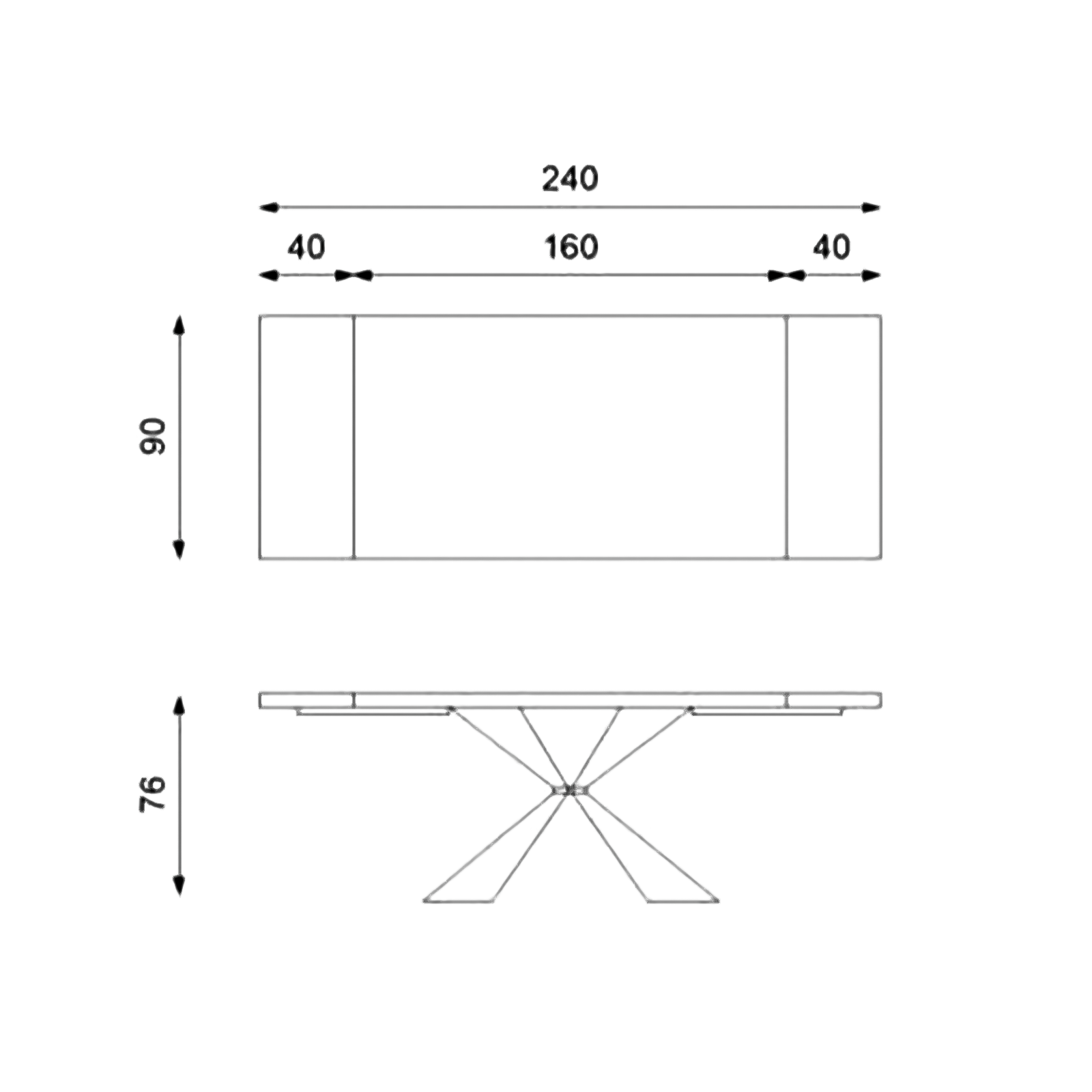 Tavolo allungabile "Nilo" piano in legno gambe in metallo cm 160/240x90 76h