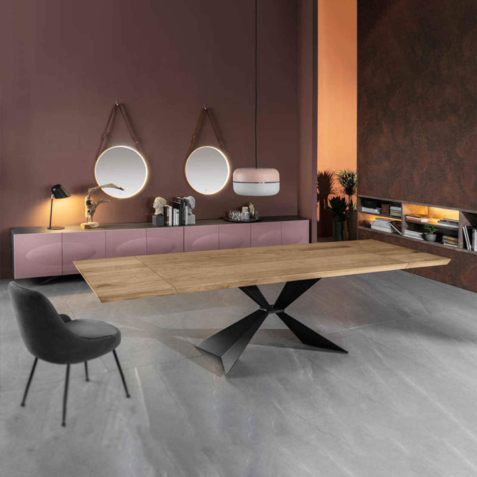 Tavolo allungabile "Nilo" piano in legno gambe in metallo cm 200/300x100 76h