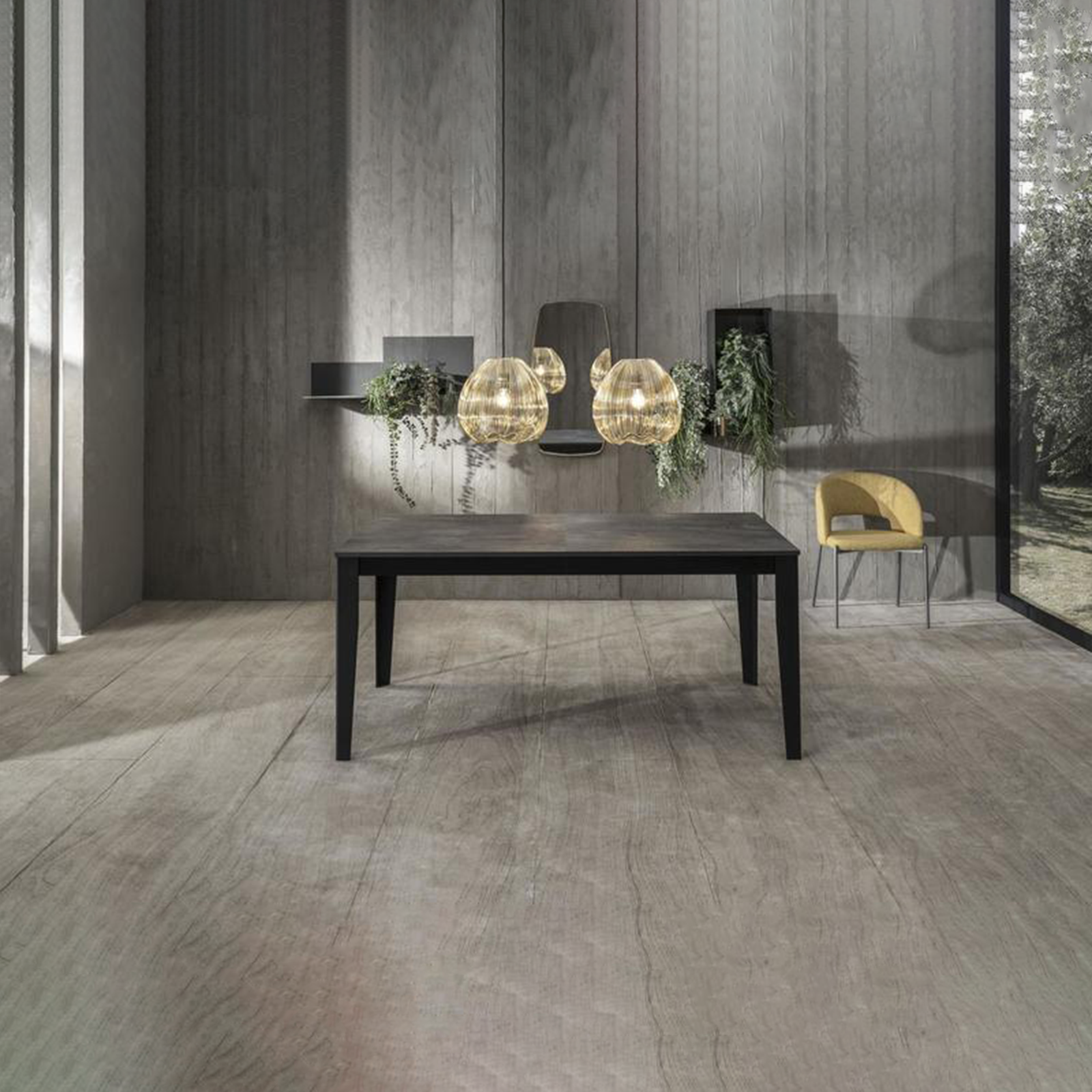 Table extensible "Big", plateau mélaminé, pieds métal, 14 places, 316x90 cm, 76h