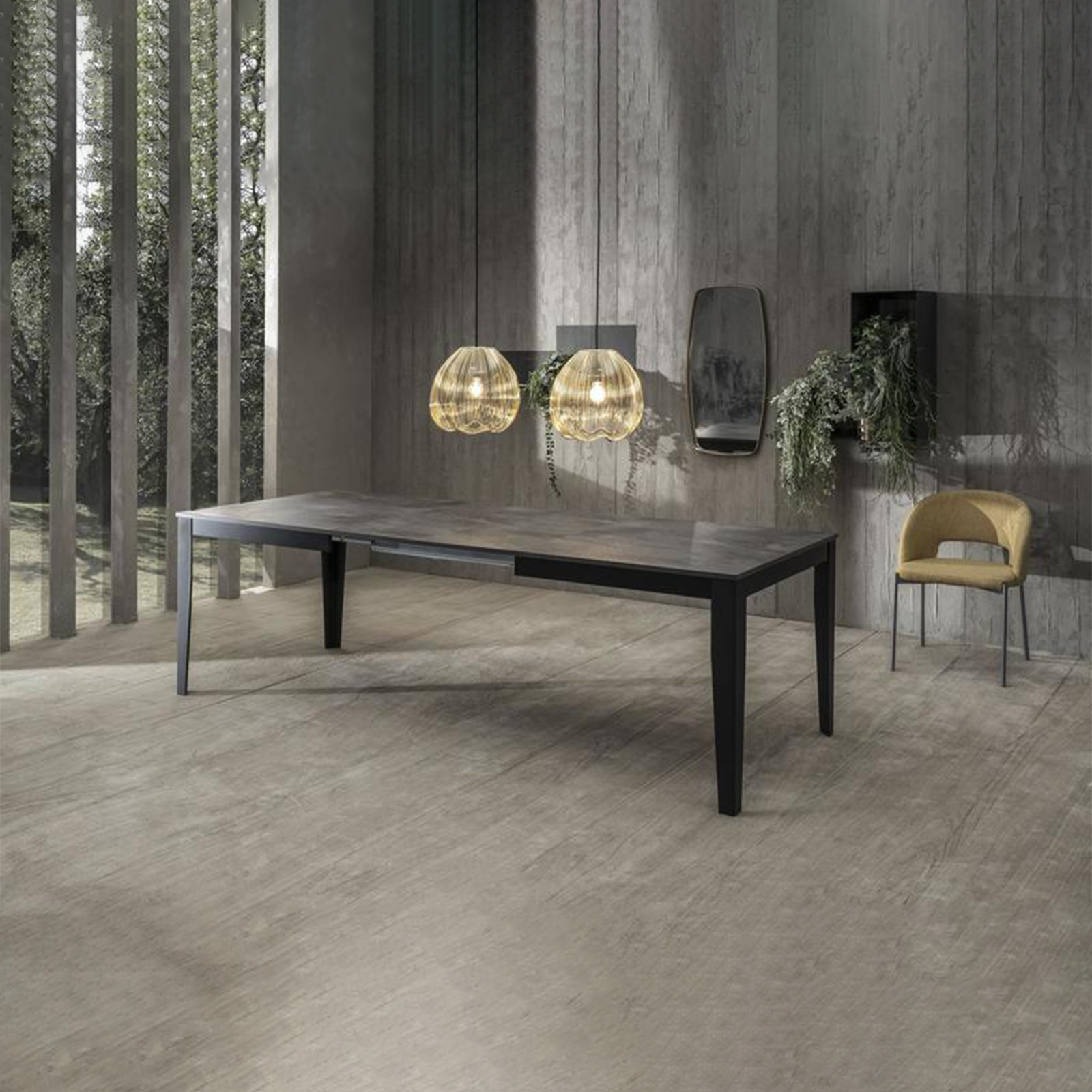 Table extensible "Big", plateau mélaminé, pieds métal, 14 places, 316x90 cm, 76h