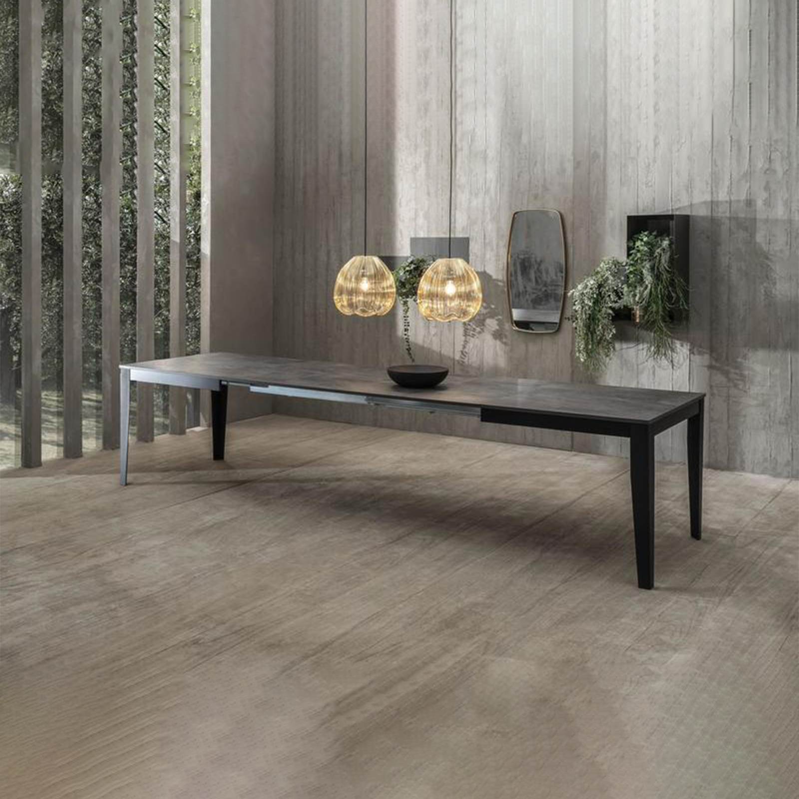 Table extensible "Big", plateau mélaminé, pieds métal, 14 places, 316x90 cm, 76h