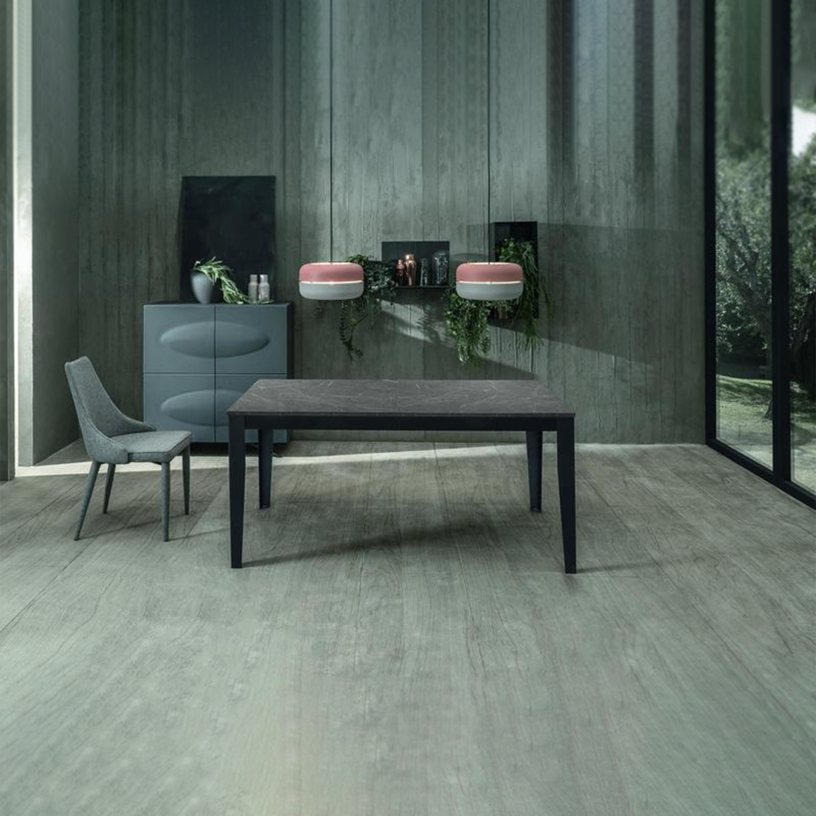 Table extensible "Big", plateau mélaminé, pieds métal, 14 places, 316x90 cm, 76h