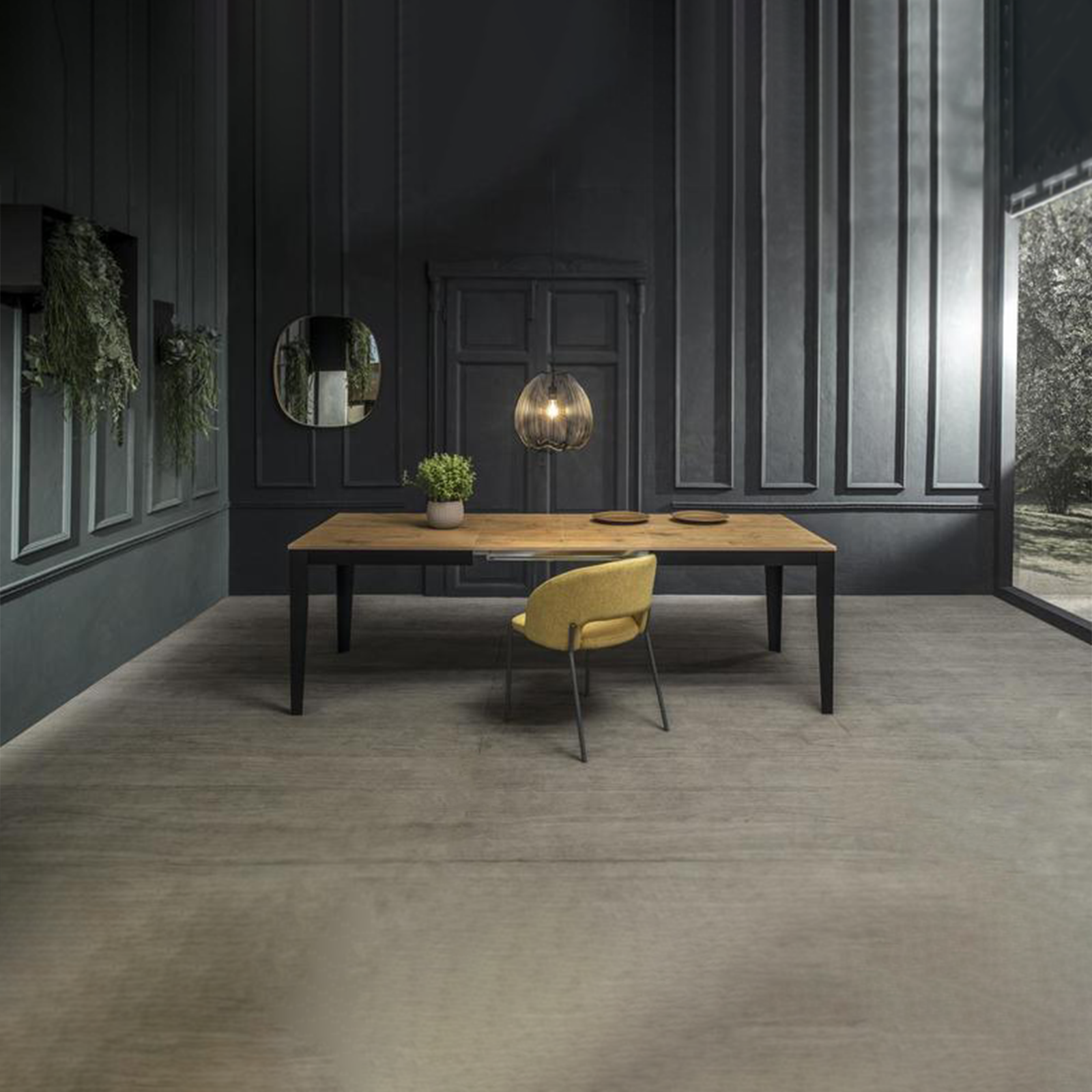 Table extensible "Big", plateau mélaminé, pieds métal, 14 places, 316x90 cm, 76h