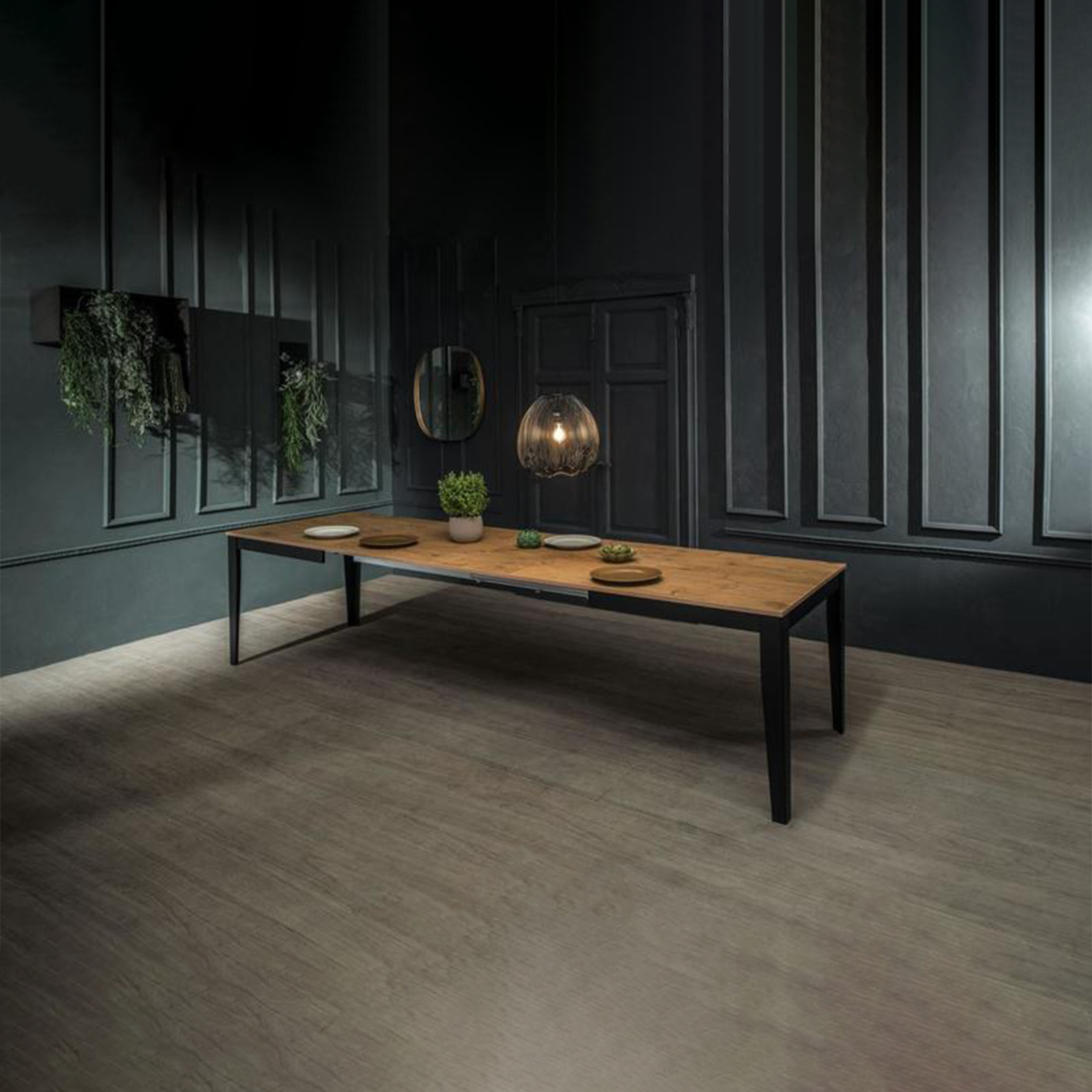 Table extensible "Big", plateau mélaminé, pieds métal, 14 places, 316x90 cm, 76h