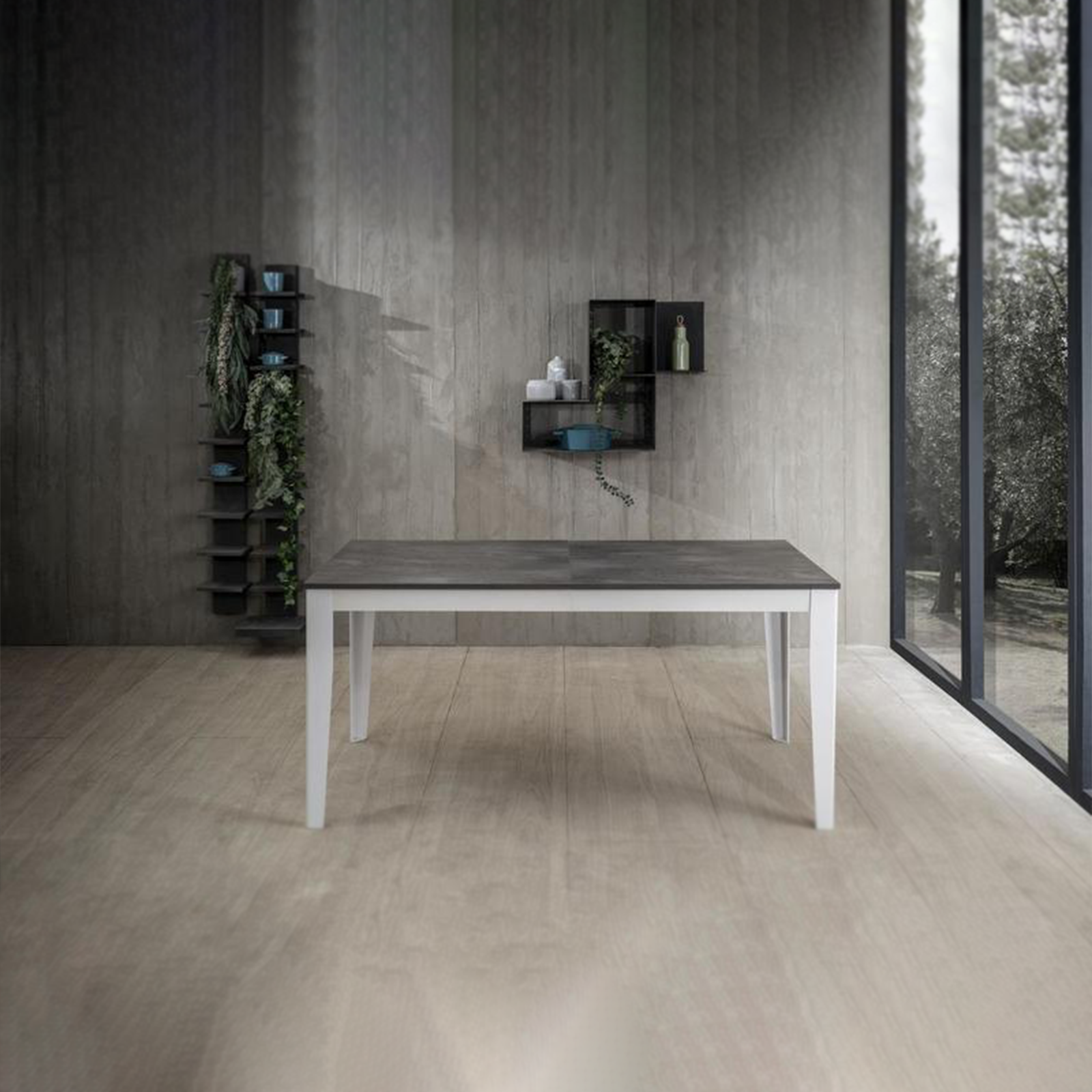 Table extensible "Big", plateau mélaminé, pieds métal, 14 places, 316x90 cm, 76h