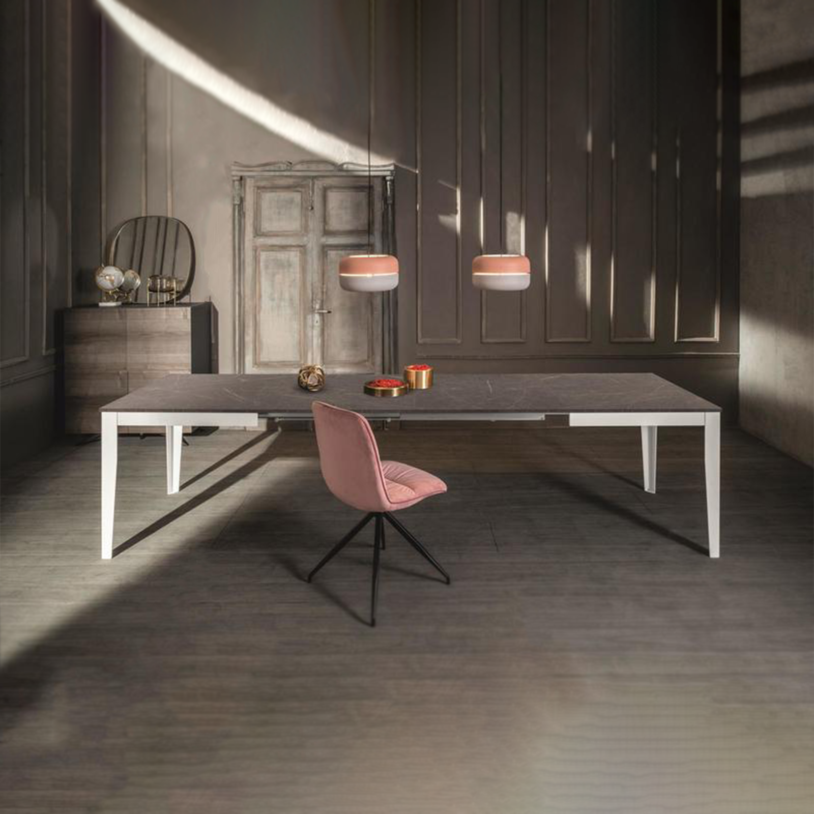 Table extensible "Big", plateau mélaminé, pieds métal, 14 places, 316x90 cm, 76h