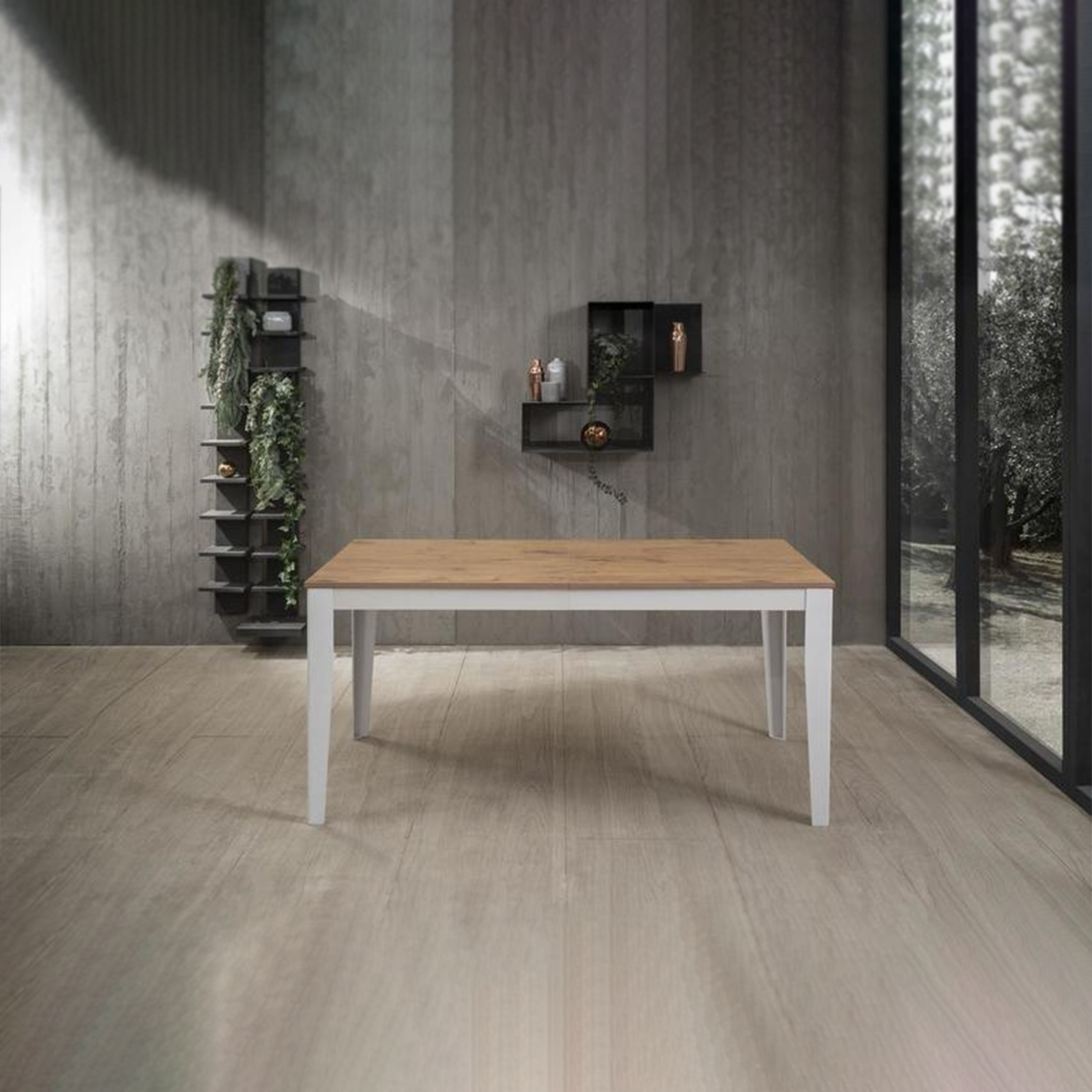 Tavolo allungabile "Blanche" piano melaminico gambe in metallo 14 posti cm 316x90 76h