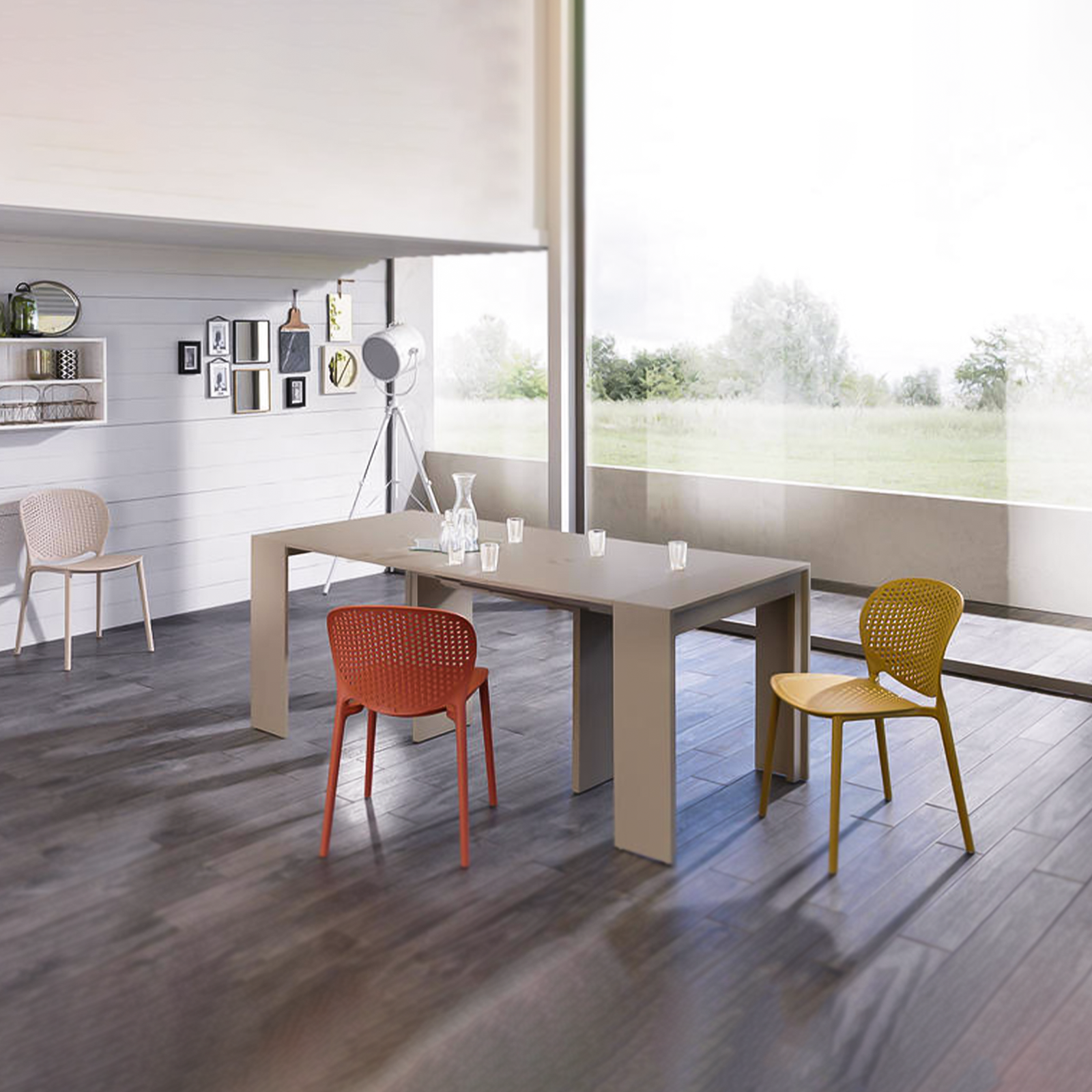 Tavolo allungabile consolle "Pinocchio" in legno laccato 10 posti cm 43/302x90 76h