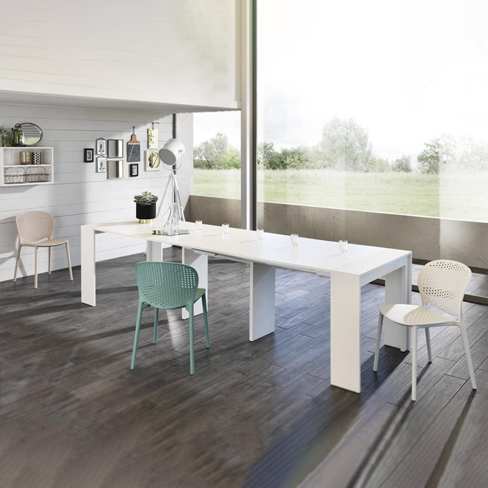 Tavolo allungabile consolle "Pinocchio" in legno laccato 10 posti cm 43/302x90 76h