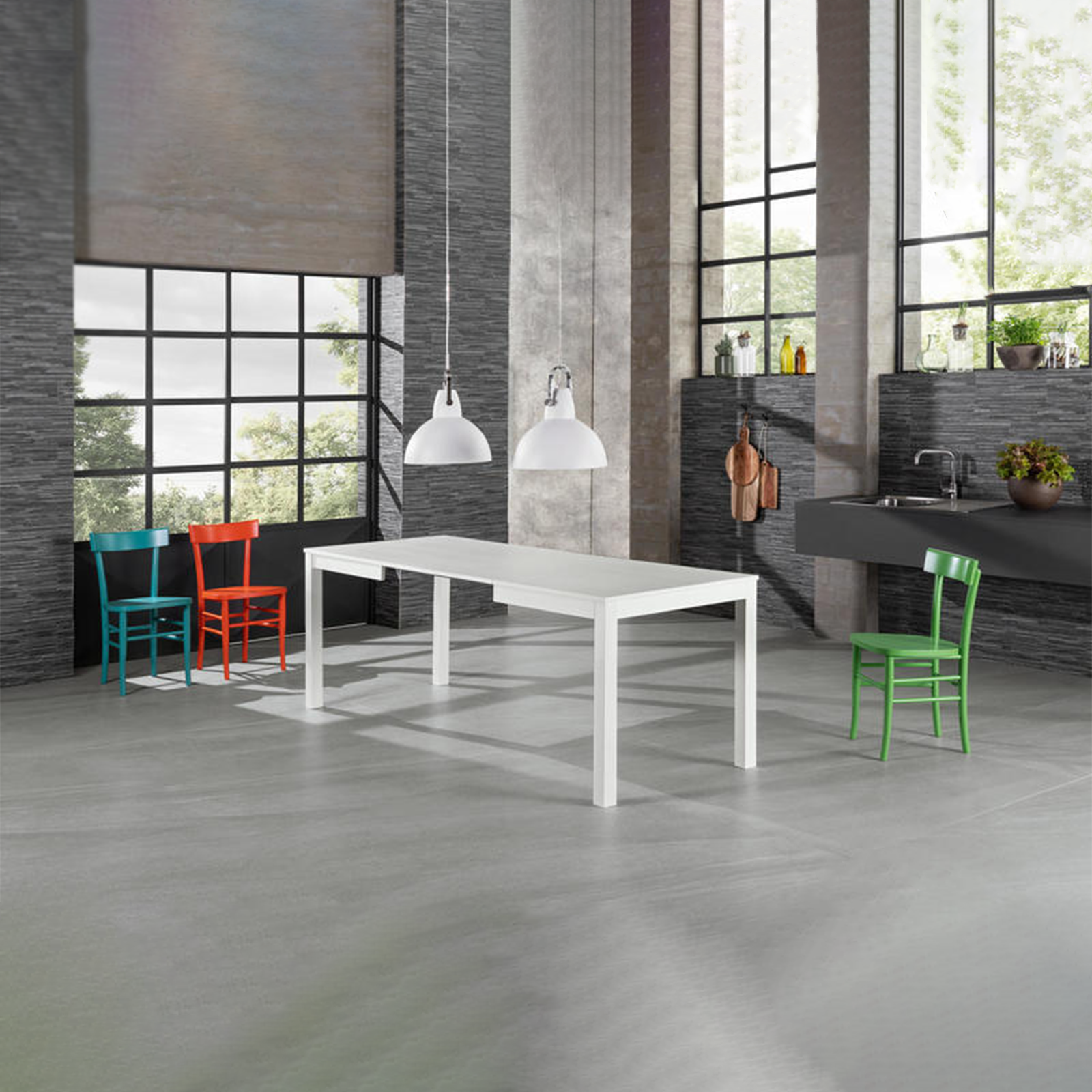Tavolo allungabile Stones "Traffic" piano melaminico gambe in legno massello 8 posti cm 210x80 76h
