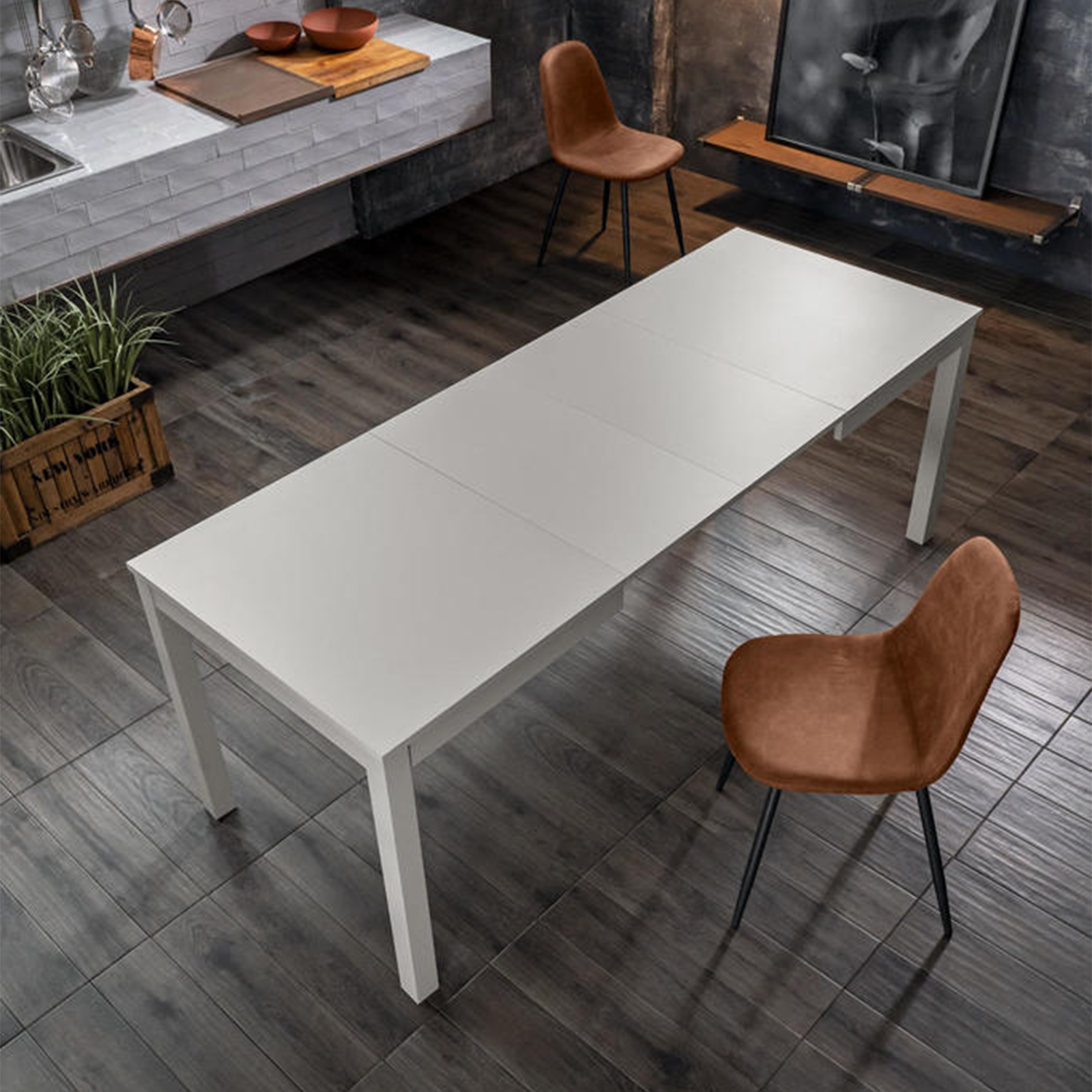 Mesa extensible "Traffic" tapa de melamina, patas de madera maciza 130/210x80 cm 76h