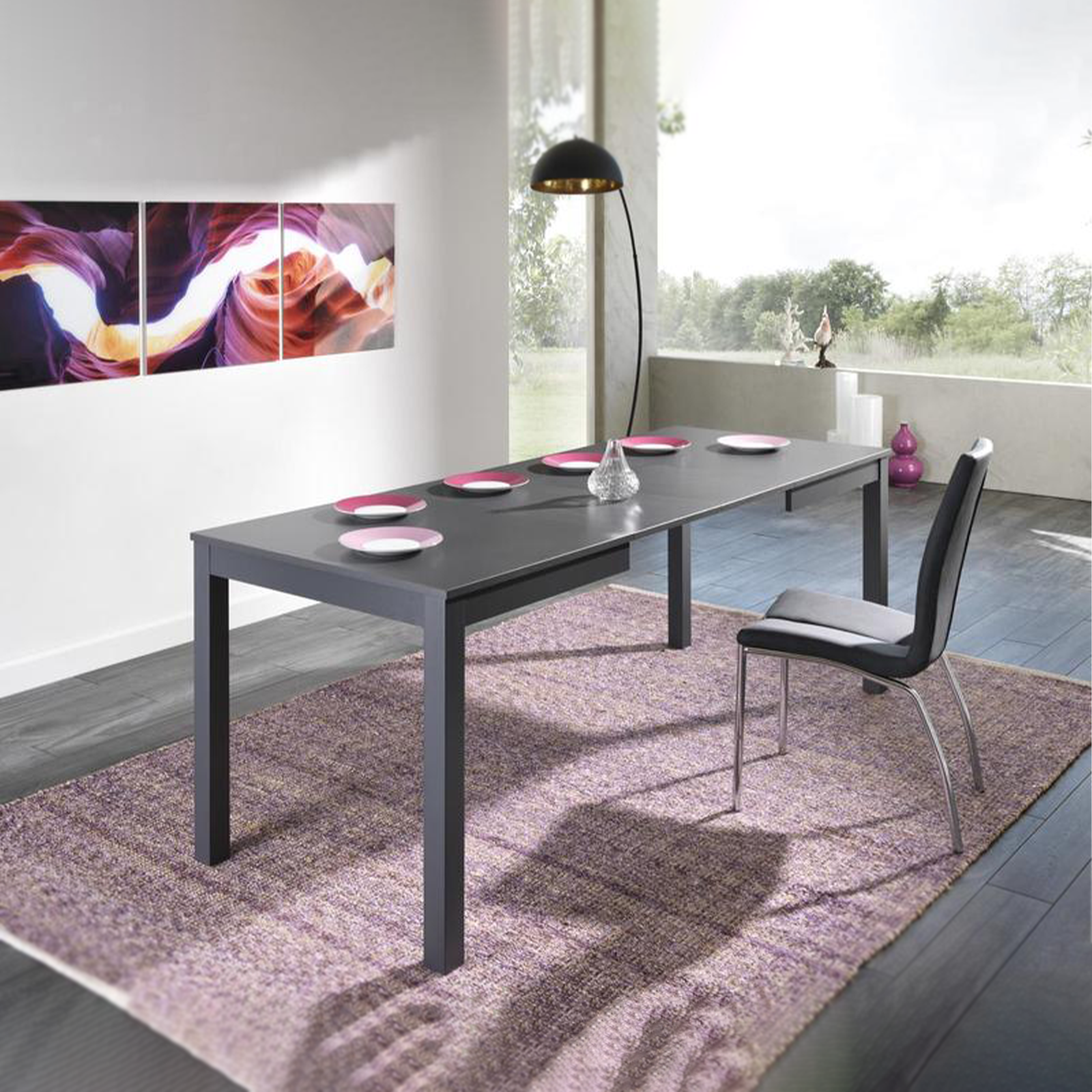 Mesa extensible "Traffic" tapa de melamina, patas de madera maciza 130/210x80 cm 76h