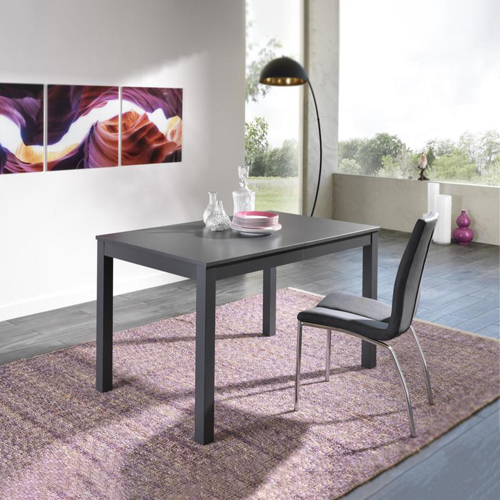 Mesa extensible "Traffic" tapa de melamina, patas de madera maciza 130/210x80 cm 76h