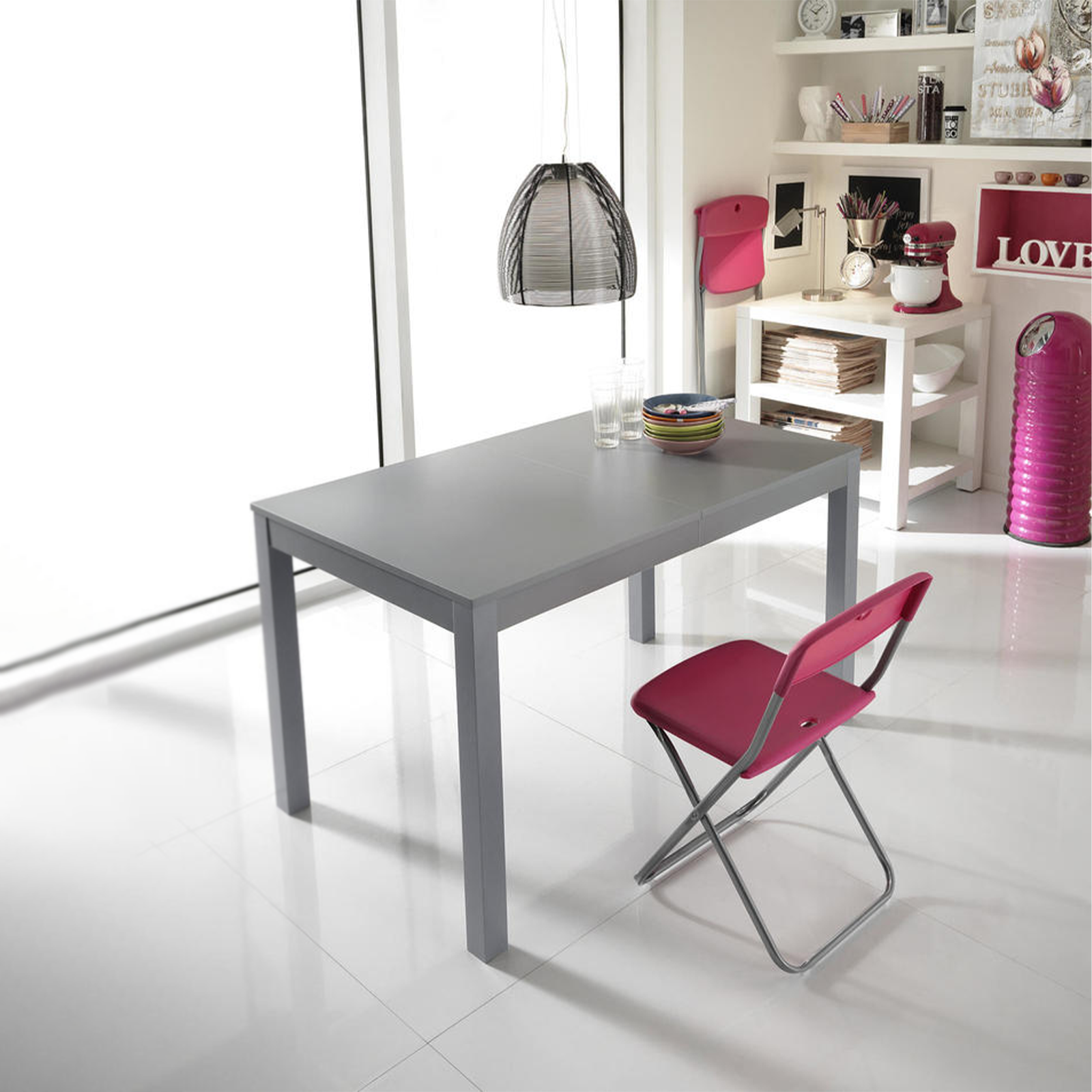 Mesa extensible "Traffic" tapa de melamina, patas de madera maciza 130/210x80 cm 76h