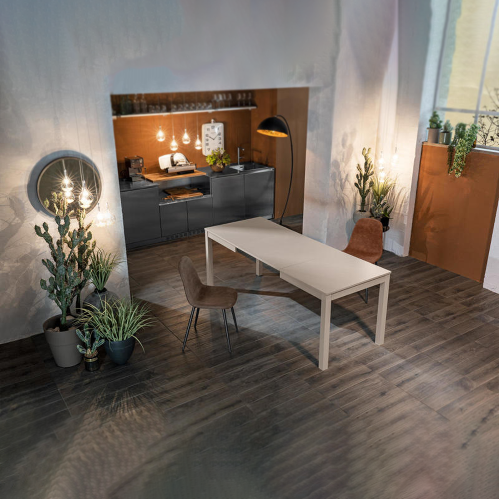 Mesa extensible "Traffic" tapa de melamina, patas de madera maciza 130/210x80 cm 76h