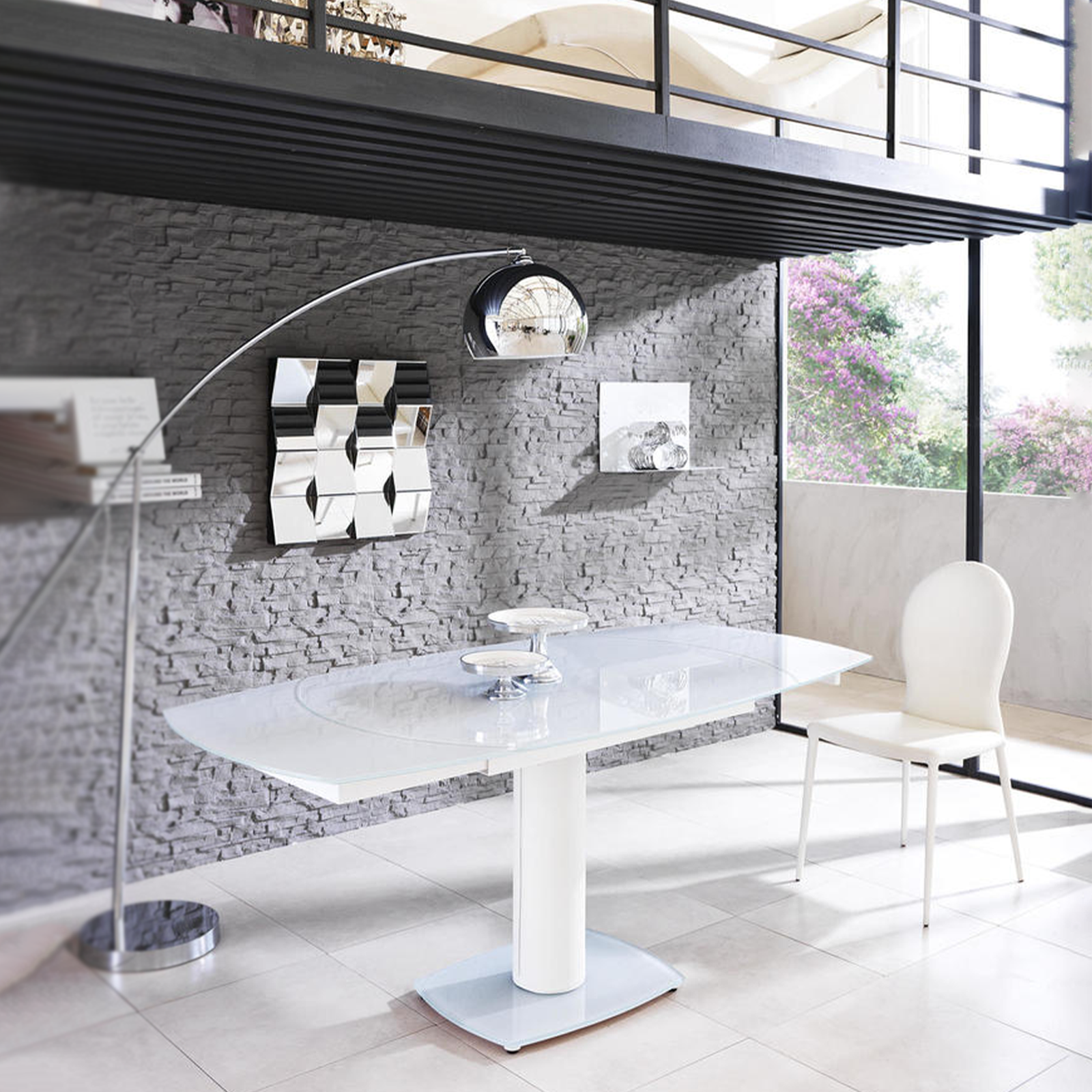 Tavolo allungabile "Bangkok" in vetro materico gambe in metallo cm 120/180x90 76h
