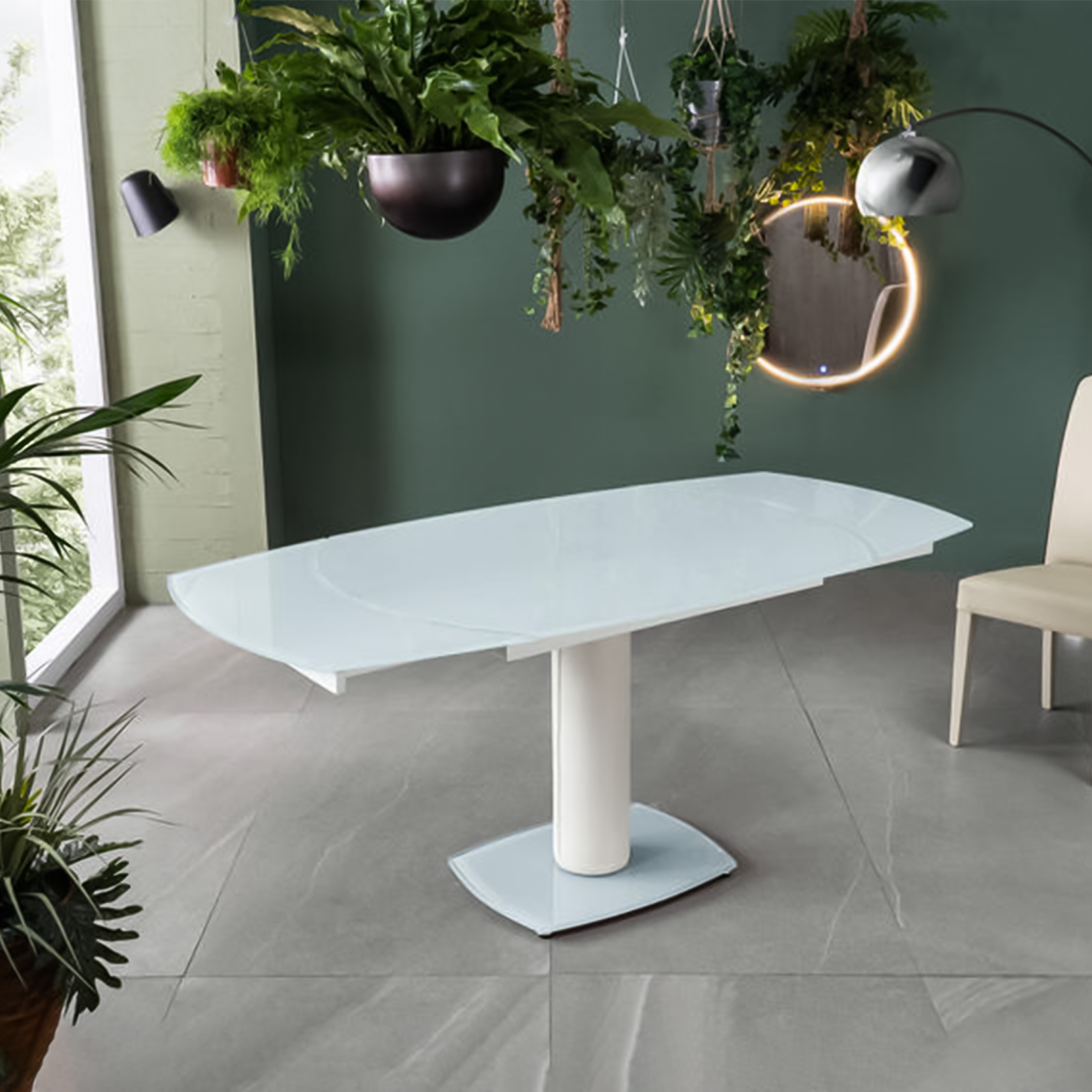 Tavolo allungabile "Bangkok" in vetro materico gambe in metallo cm 120/180x90 76h