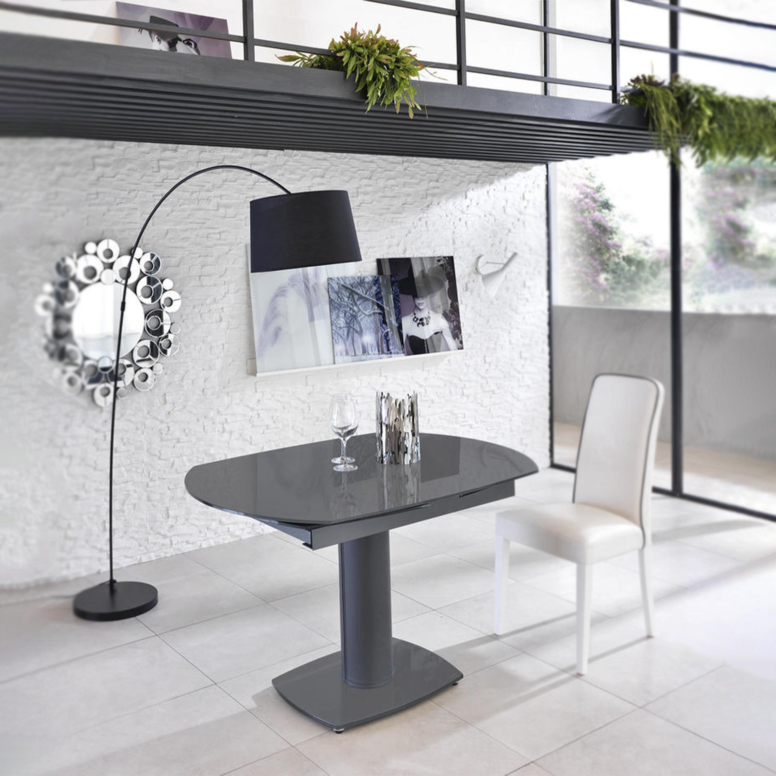 Tavolo allungabile "Bangkok" in vetro materico gambe in metallo cm 120/180x90 76h