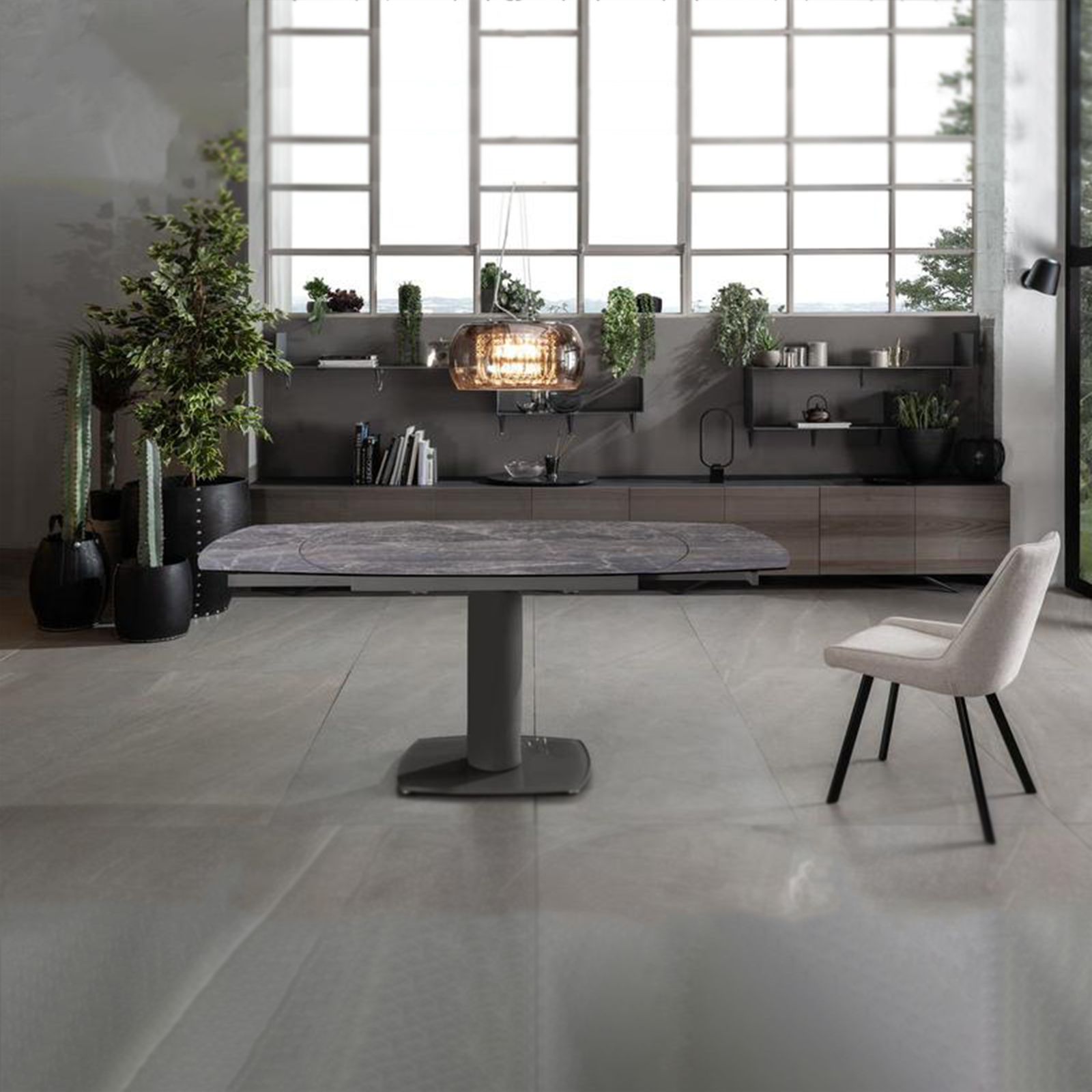 Tavolo allungabile "Bangkok" in vetro materico gambe in metallo cm 120/180x90 76h