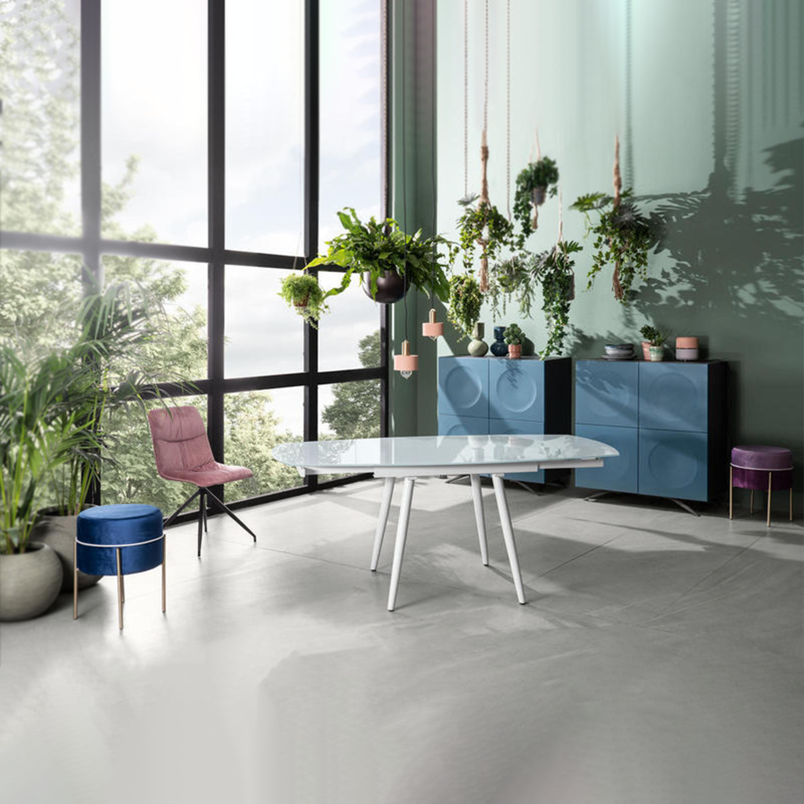 Table extensible en verre trempé "Kyoto Four" structure métallique 120/180x90 76h cm