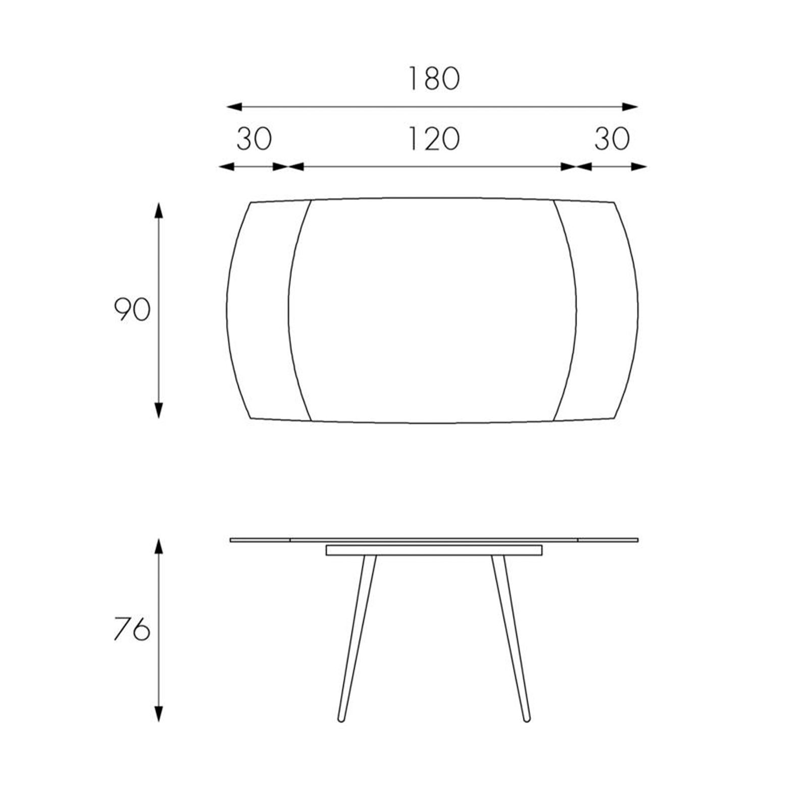 Table extensible en verre trempé "Kyoto Four" structure métallique 120/180x90 76h cm