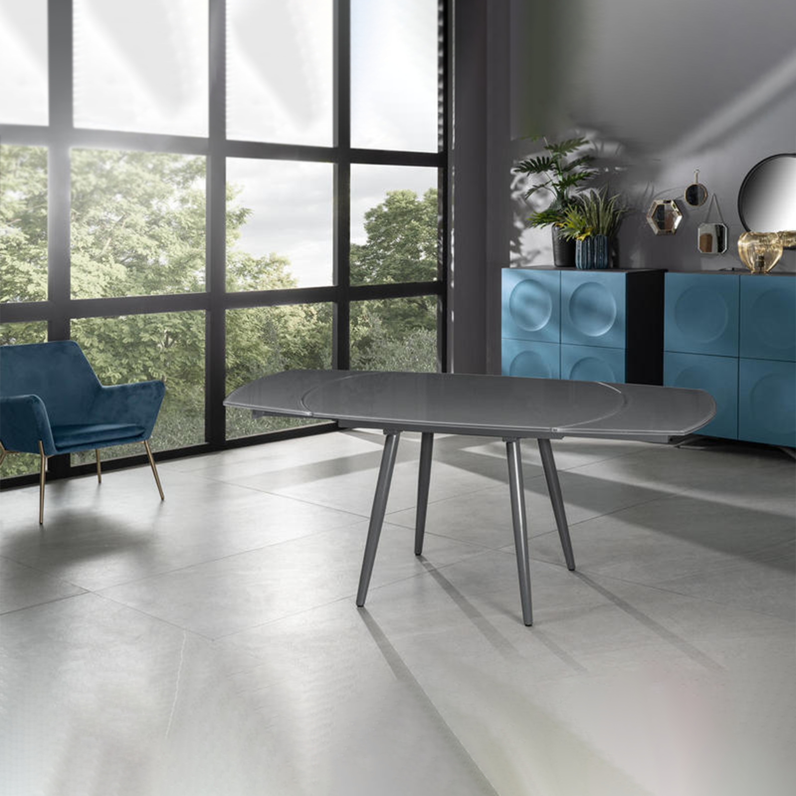 Table extensible en verre trempé "Kyoto Four" structure métallique 120/180x90 76h cm