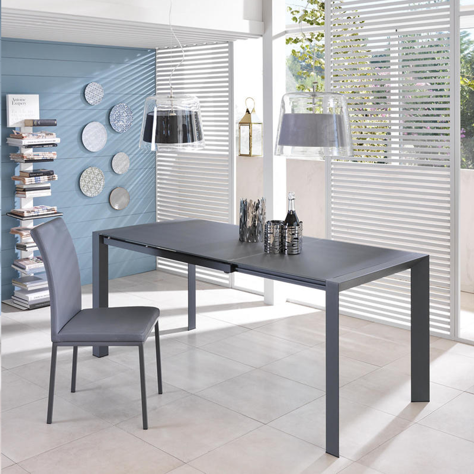 Table extensible "Pixel" en verre trempé avec structure métallique 122/182x80 cm 76h