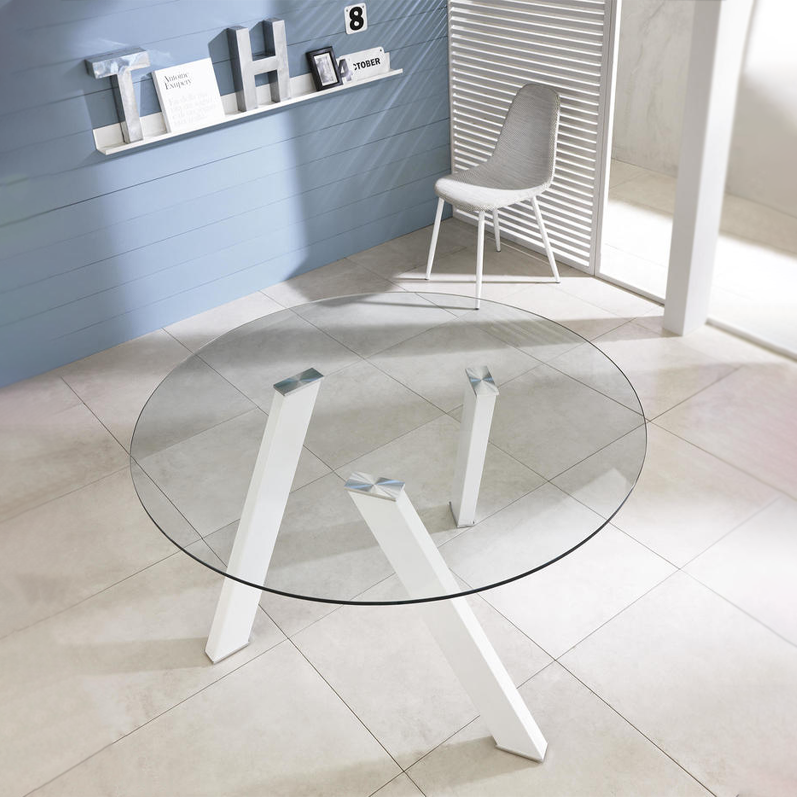 Tavolo moderno da pranzo tondo "Idahol" in vetro temperato cm 120x120 75h