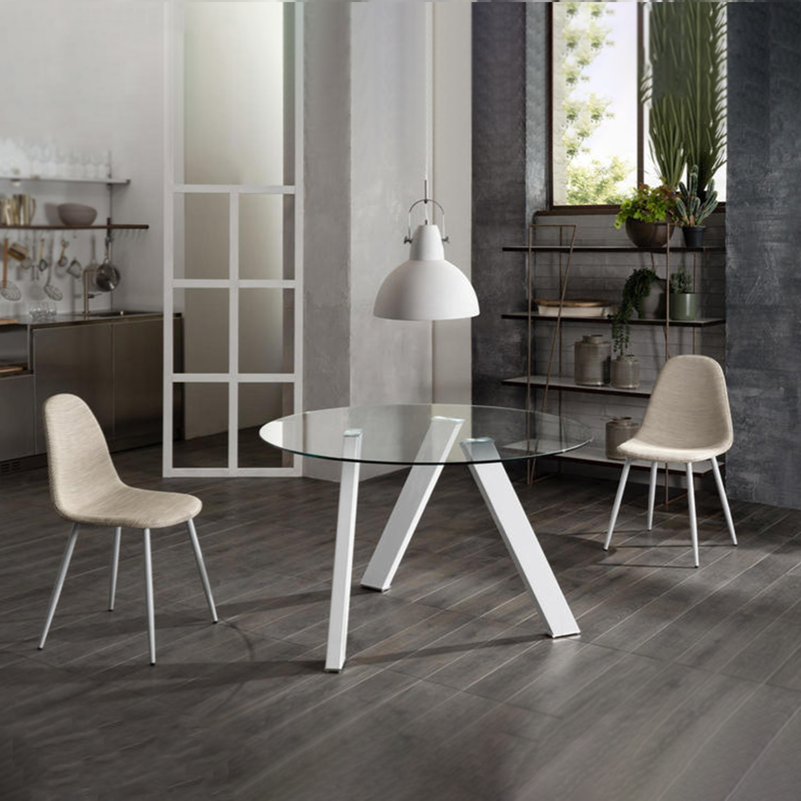 Tavolo moderno da pranzo tondo "Idahol" in vetro temperato cm 120x120 75h