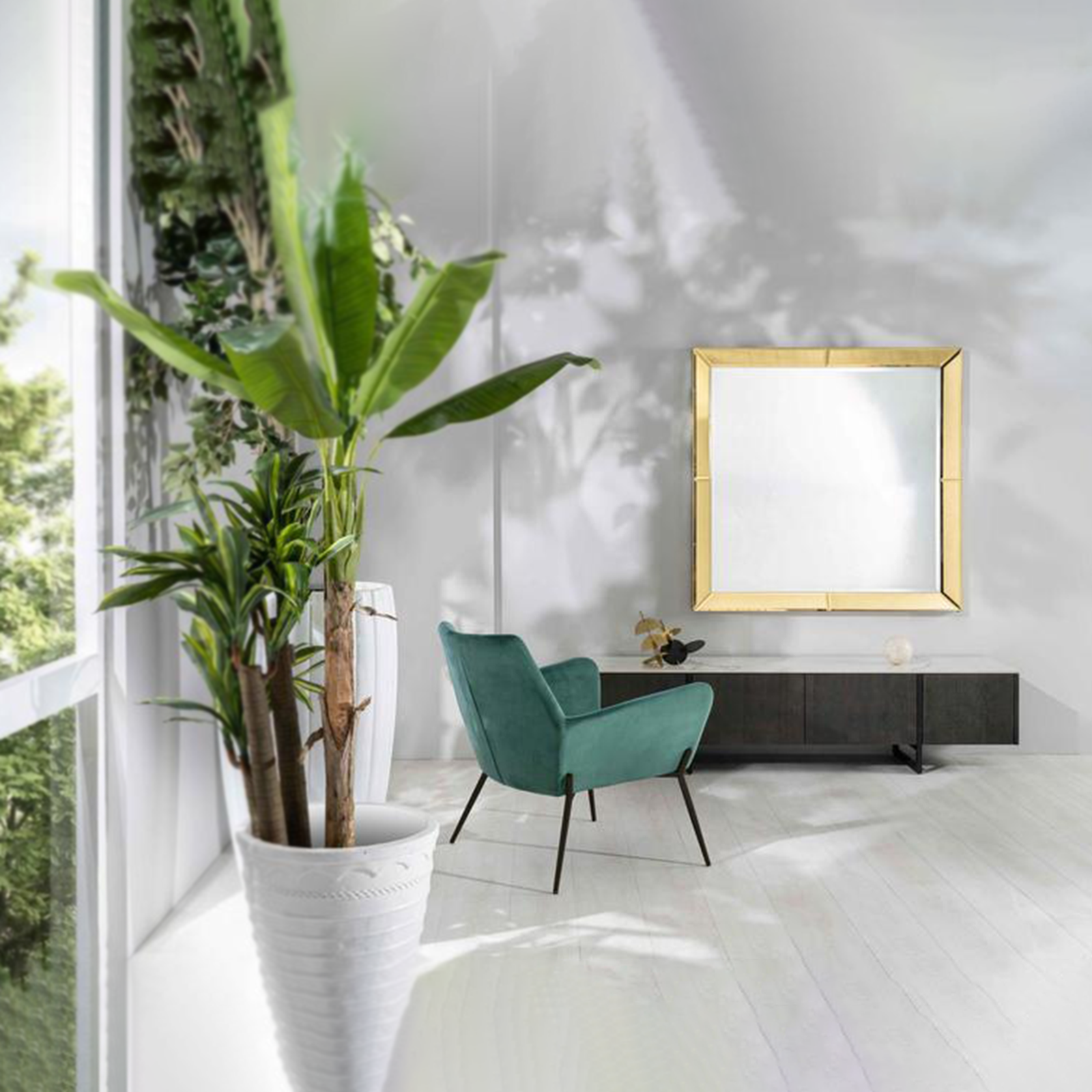 Espejo de pared "Eracle" cuadrado marco madera dorado 120x5 cm 120h