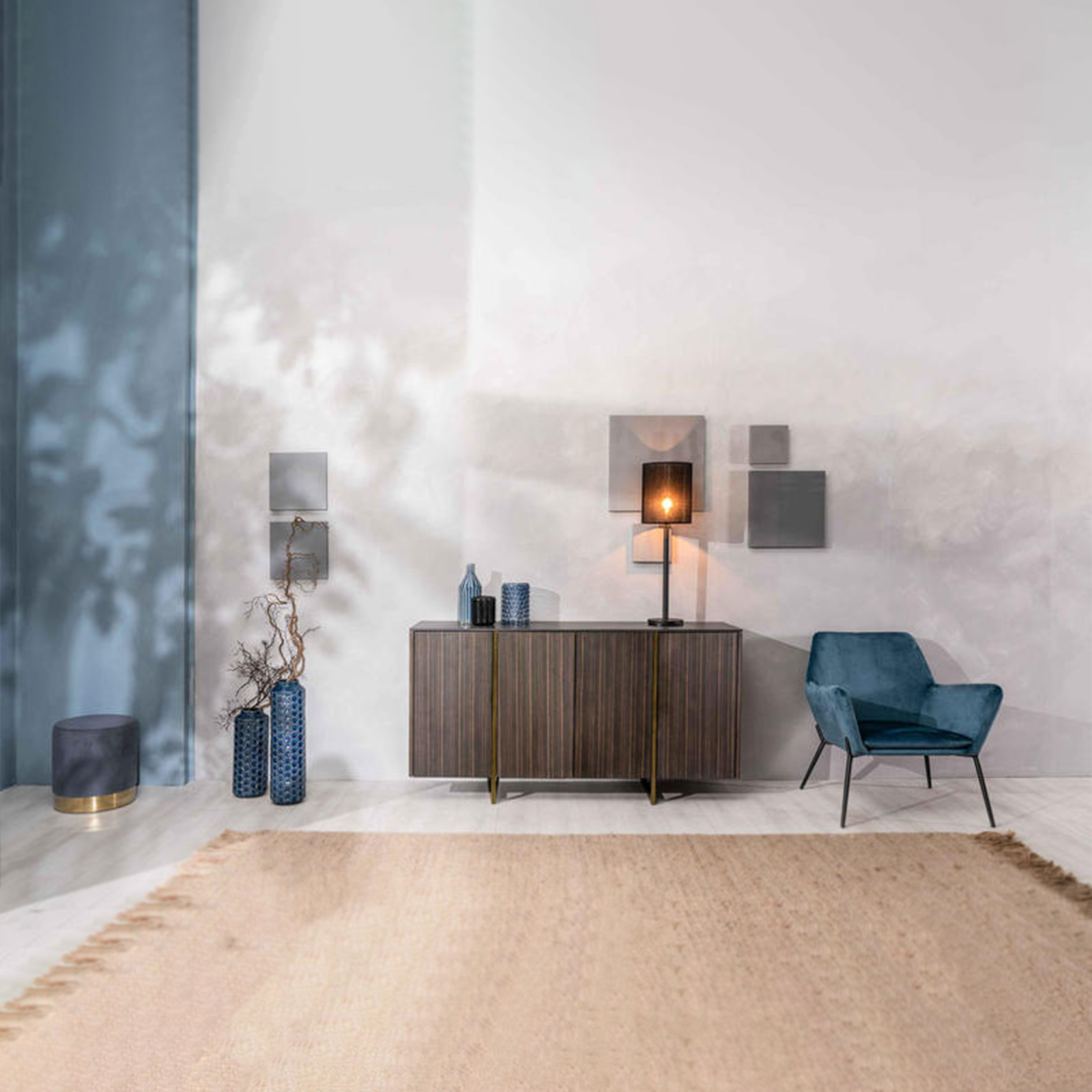 Buffet de salon "Omega" en MDF avec plateau en céramique 4 portes 160x40 cm 85h