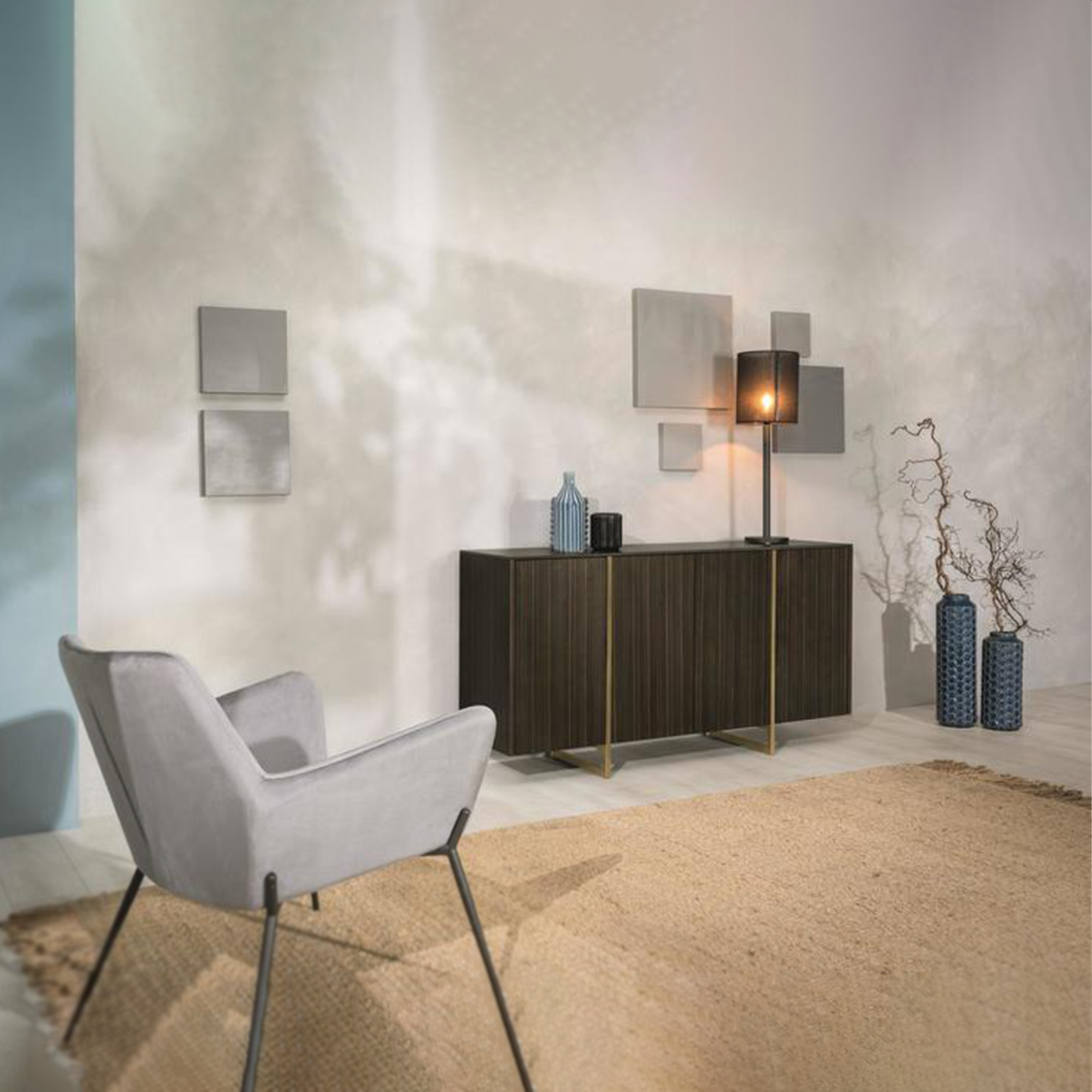 Buffet de salon "Omega" en MDF avec plateau en céramique 4 portes 160x40 cm 85h