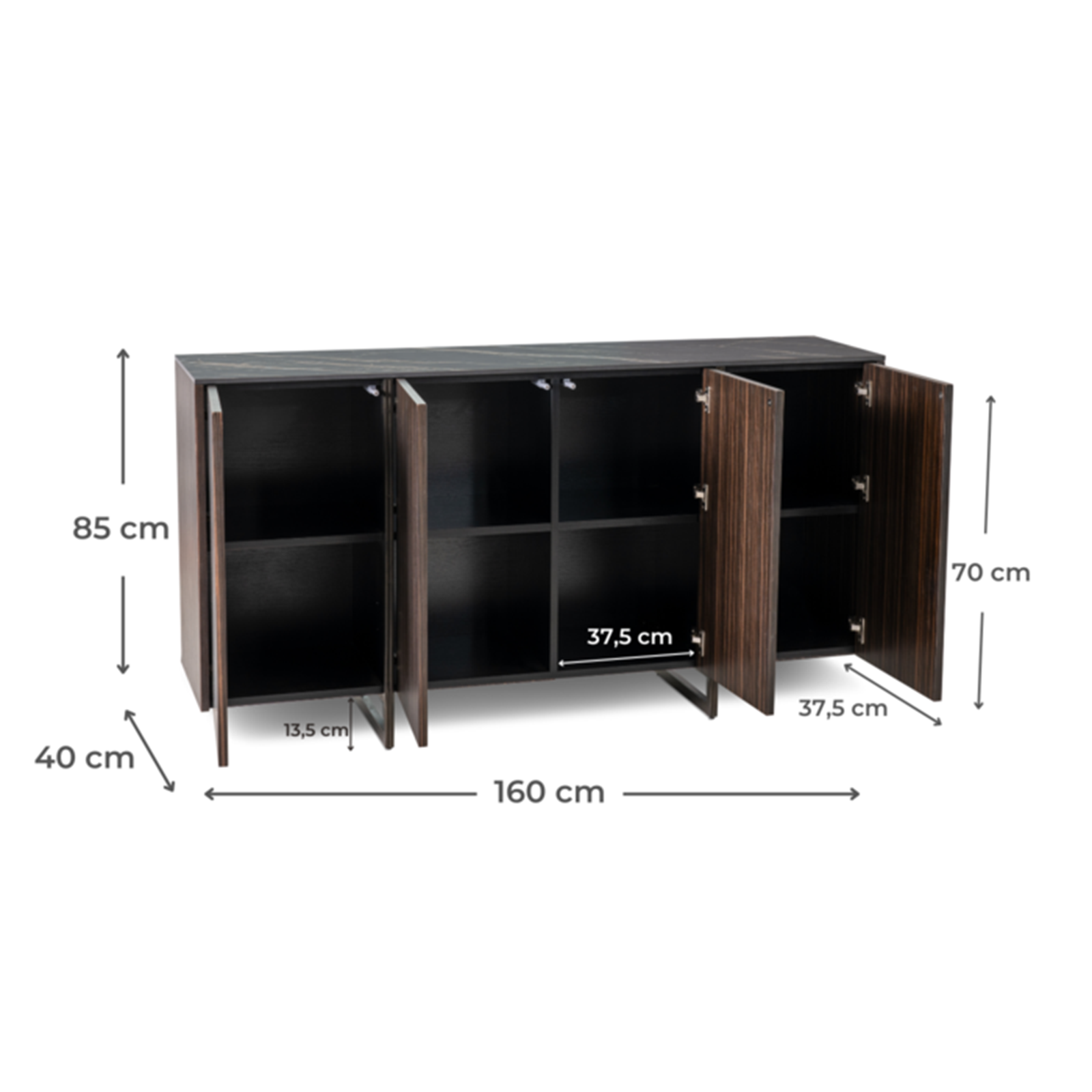 Buffet de salon "Omega" en MDF avec plateau en céramique 4 portes 160x40 cm 85h