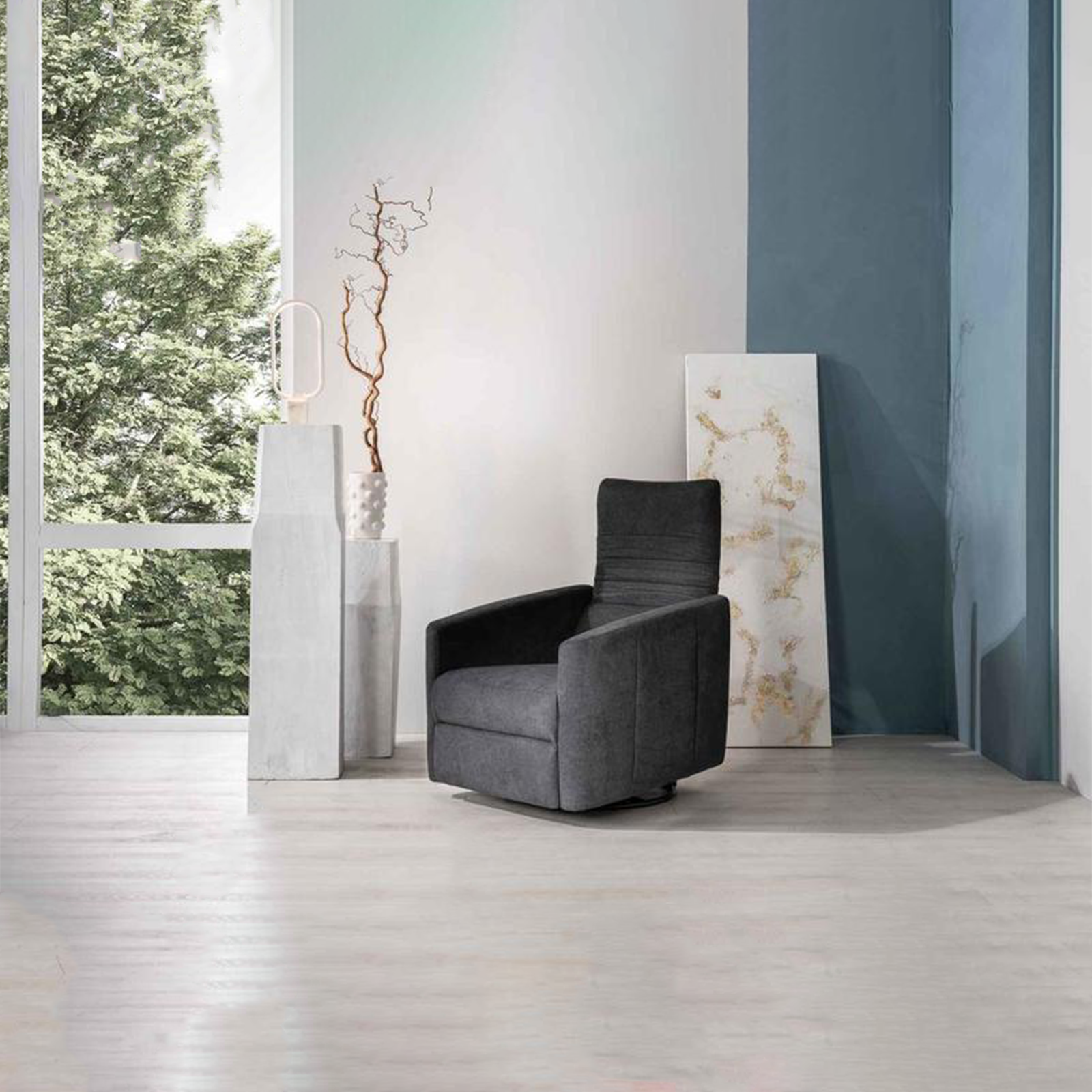 Poltrona reclinabile "Rose" girevole moderna in tessuto base cromata cm 70x85 69h